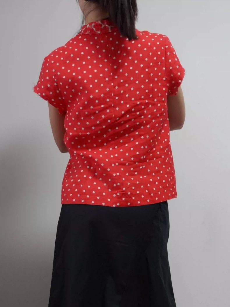 Comme des Garcons Red Polka Dot Short Sleeve Blouse Cardigan- DMC Size US M / EU 48-50 / 2 - 4 Thumbnail