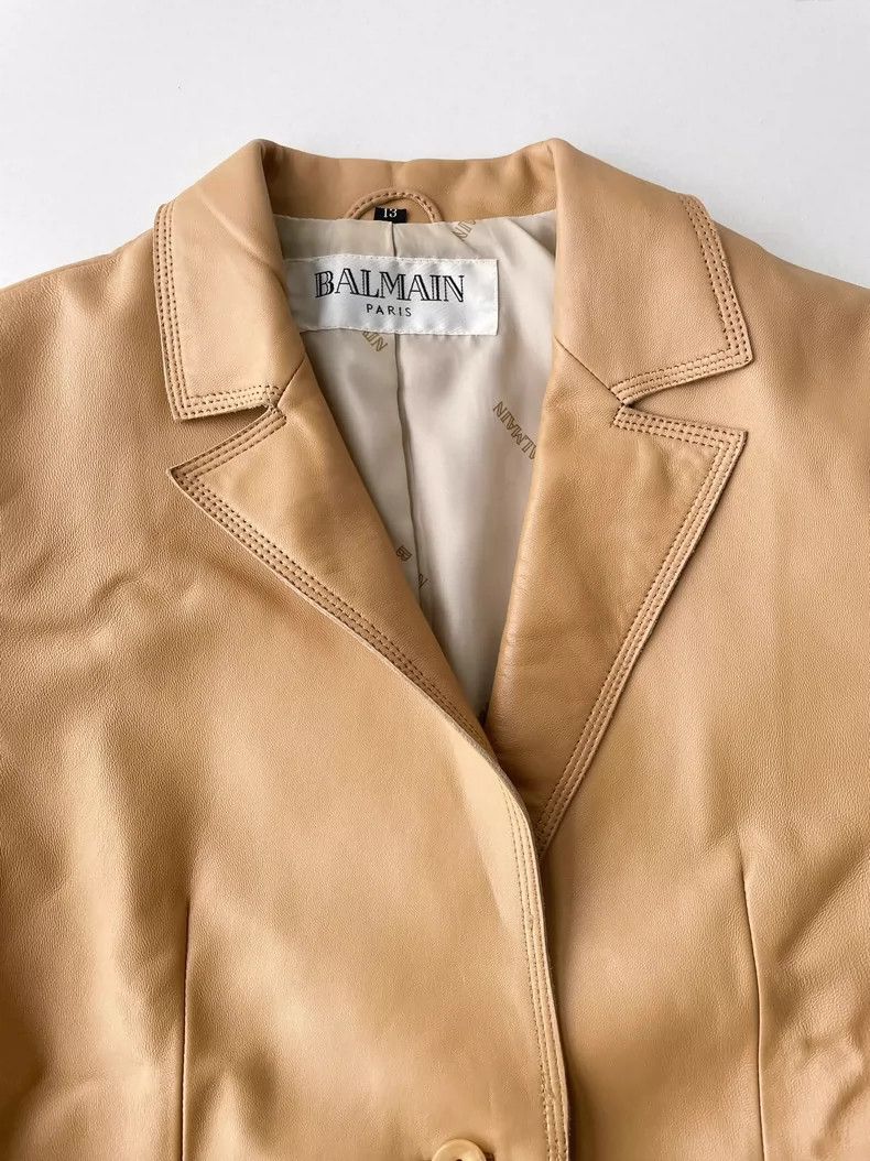 Balmain Balmain Vintage Beige Leather Jacket- DMC Size US XL / EU 56 / 4 - 4 Thumbnail