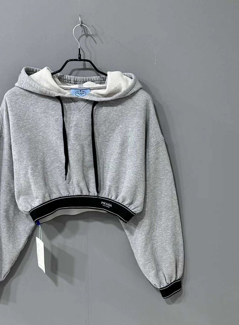 Prada Gray Cropped Hoodie from PRADA- DMC Size US XS / EU 42 / 0 - 2 Thumbnail