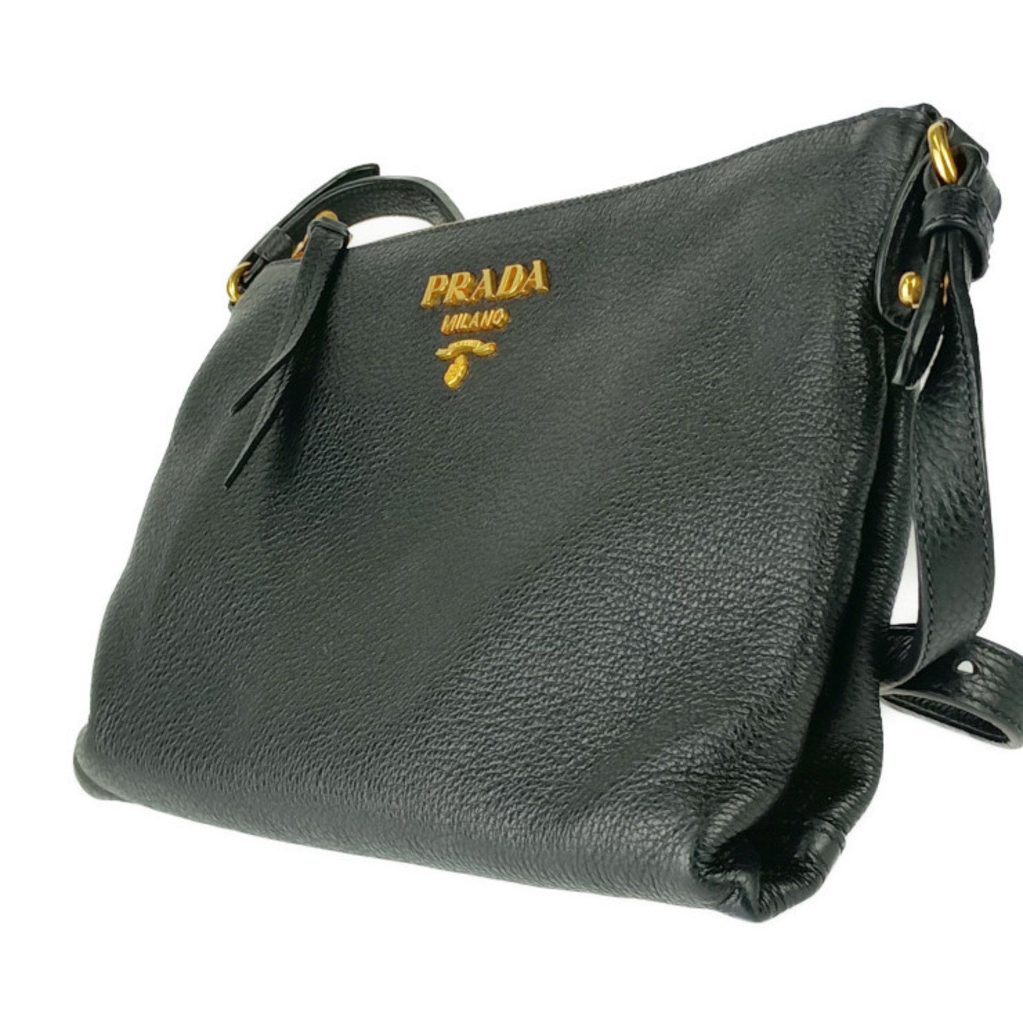Prada Prada Shoulder Bag Crossbody 1BH050 Black VIT.DAINO Leather Women's with Replacement Strap Size ONE SIZE - 2 Thumbnail