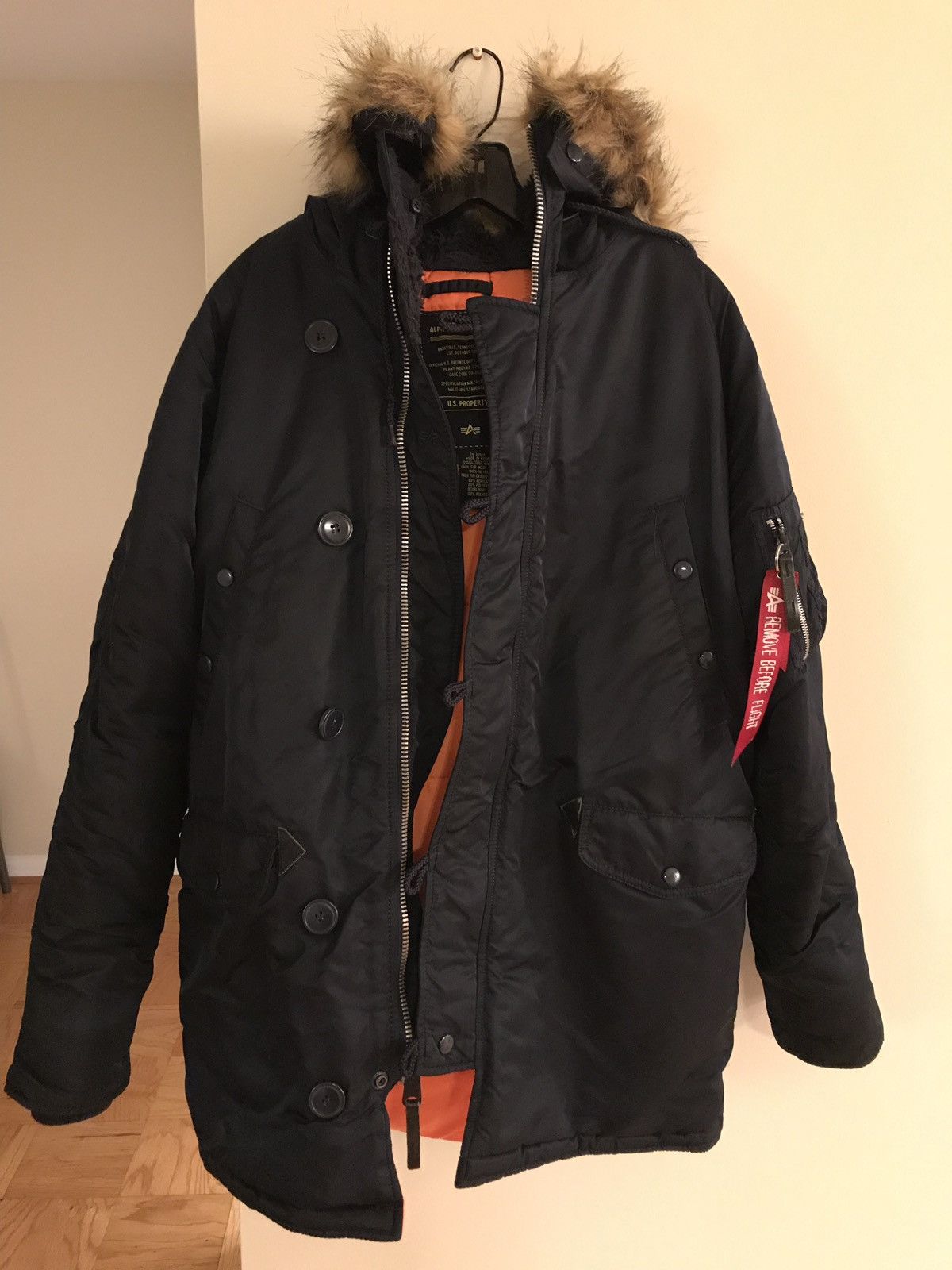 image of Alpha Industries Men’S N-3B Slim Fit Parka Coat in Black, Men's (Size Medium)