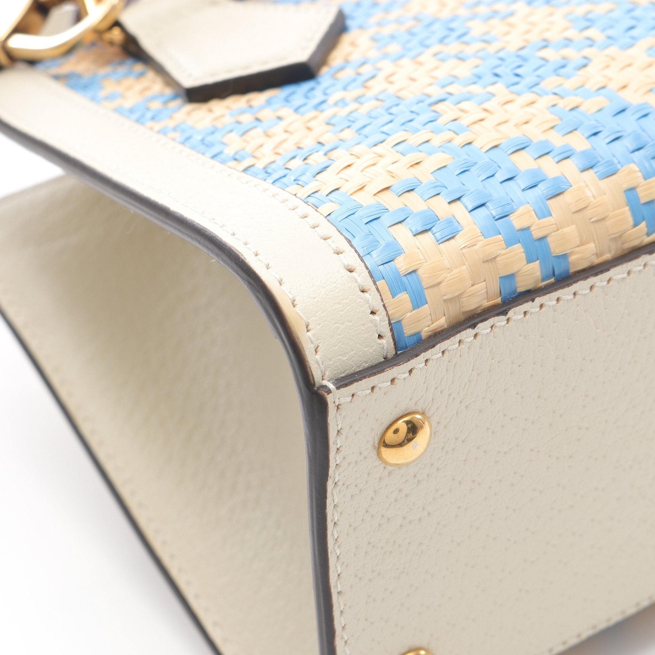 Gucci Gucci Diana Mini Bamboo Handbag Tote Bag Raffia Leather Off White Ivory Light Blue Size ONE SIZE - 7 Thumbnail