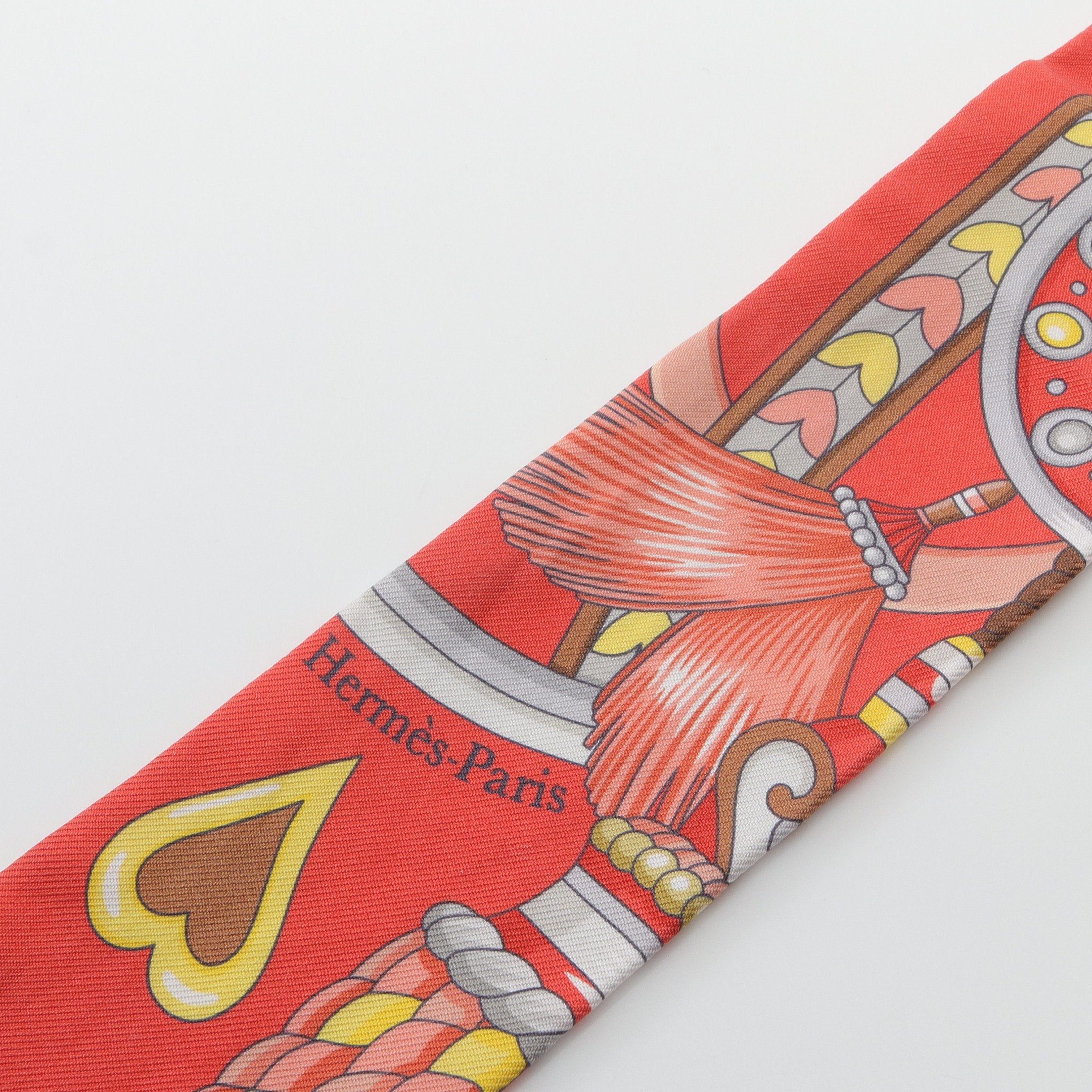 Hermes Hermes Twilly Harnais De Coeur Ribbon Scarf Silk Orange Red Multicolor Size ONE SIZE - 5 Thumbnail