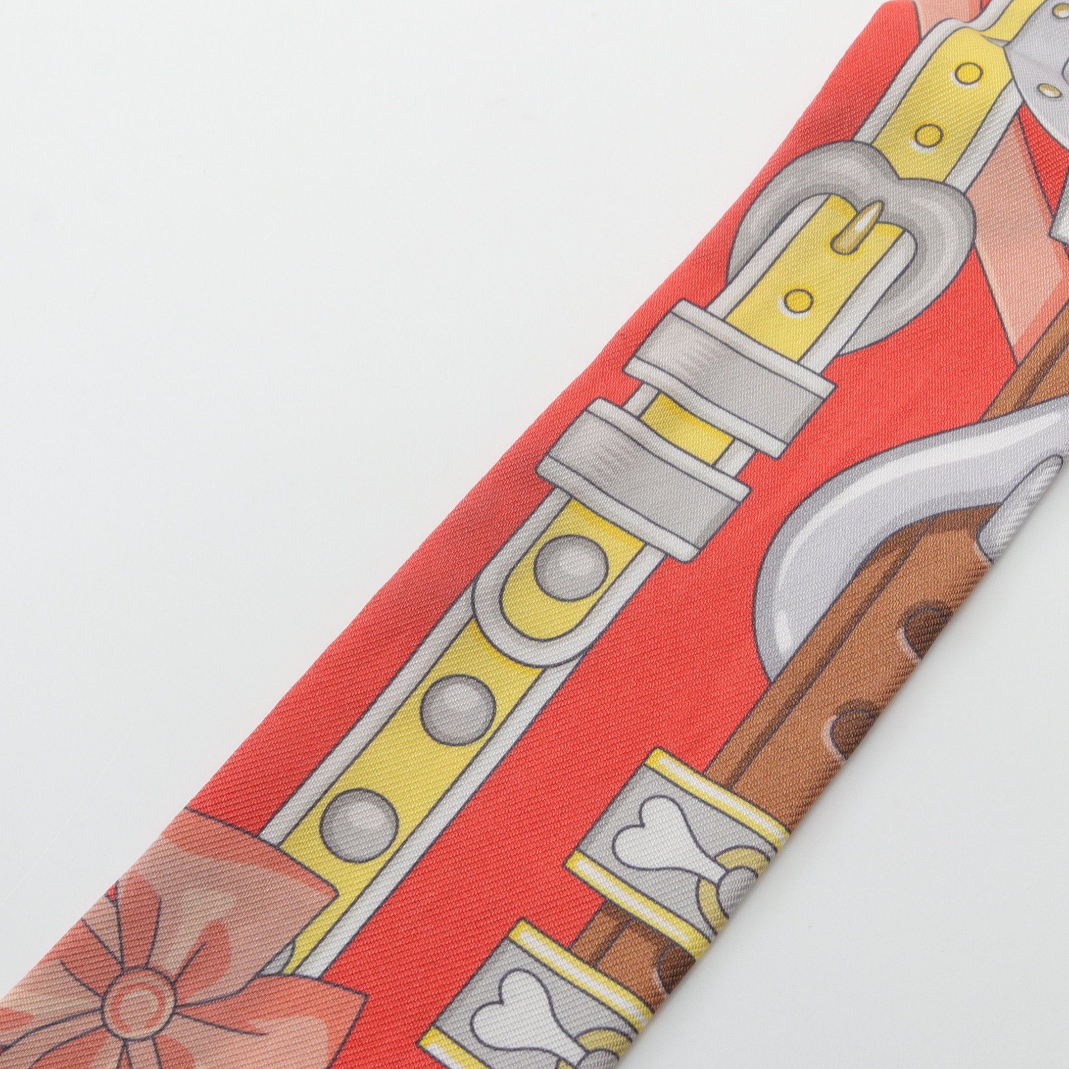 Hermes Hermes Twilly Harnais De Coeur Ribbon Scarf Silk Orange Red Multicolor Size ONE SIZE - 7 Thumbnail