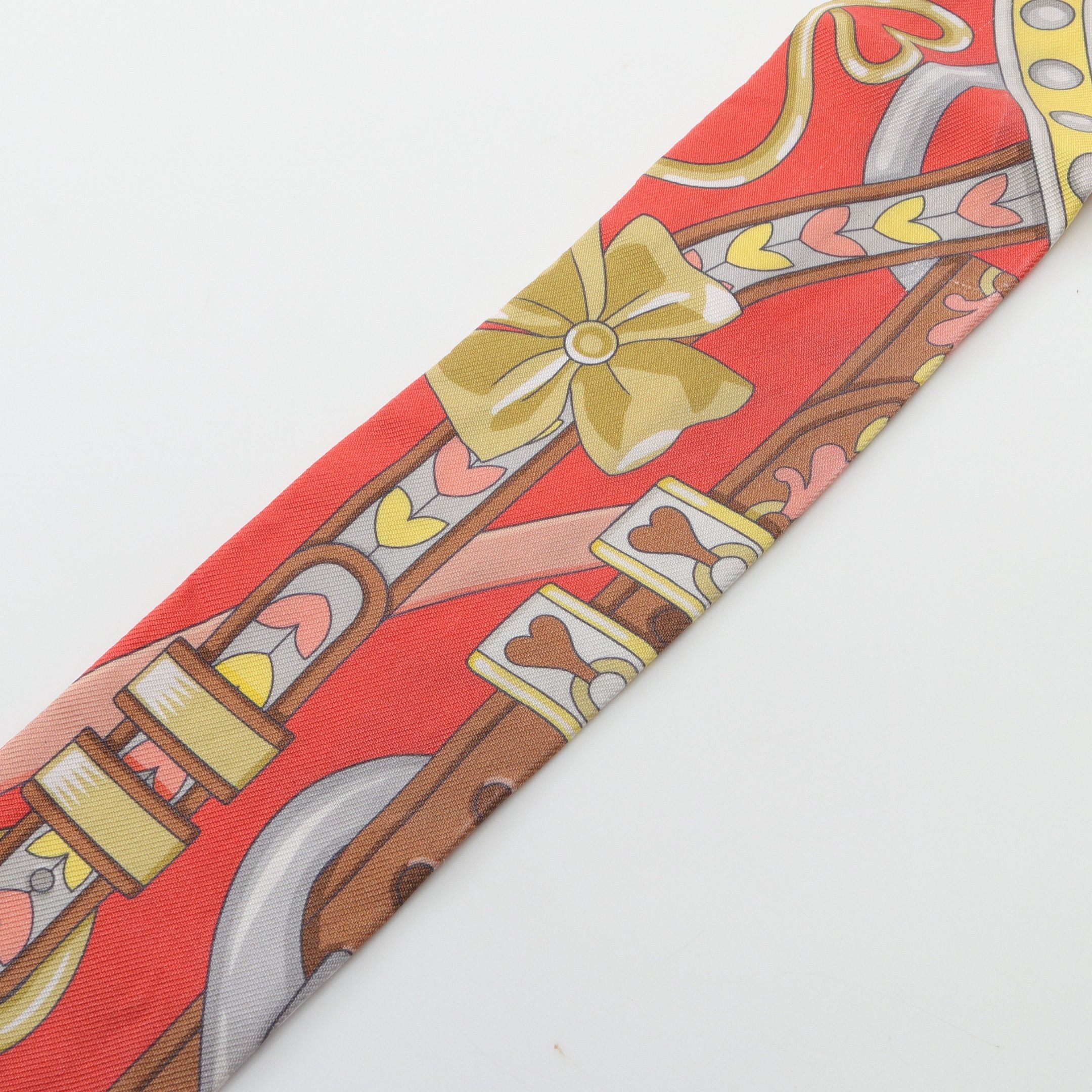 Hermes Hermes Twilly Harnais De Coeur Ribbon Scarf Silk Orange Red Multicolor Size ONE SIZE - 6 Thumbnail