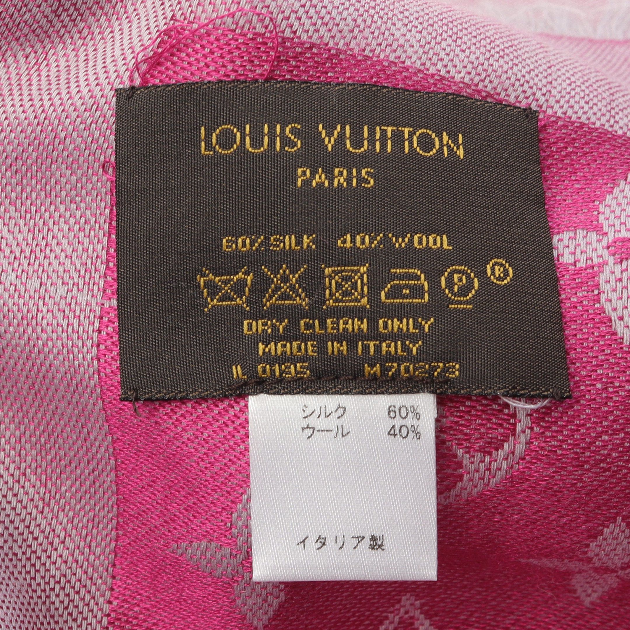 Louis Vuitton Louis Vuitton Monogram Shawl Stall Silk Wool Pink Purple Size ONE SIZE - 2 Thumbnail