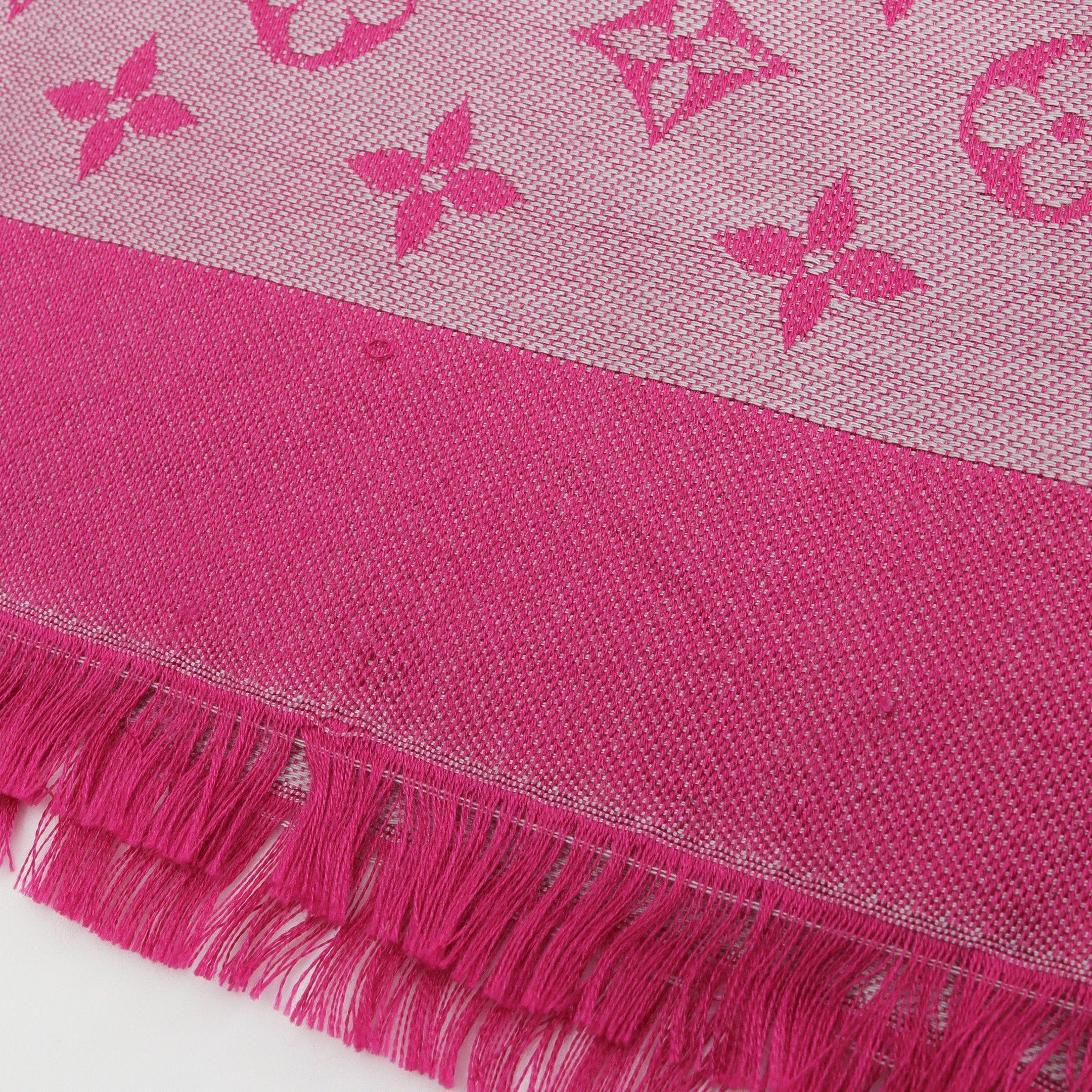Louis Vuitton Louis Vuitton Monogram Shawl Stall Silk Wool Pink Purple Size ONE SIZE - 9 Thumbnail