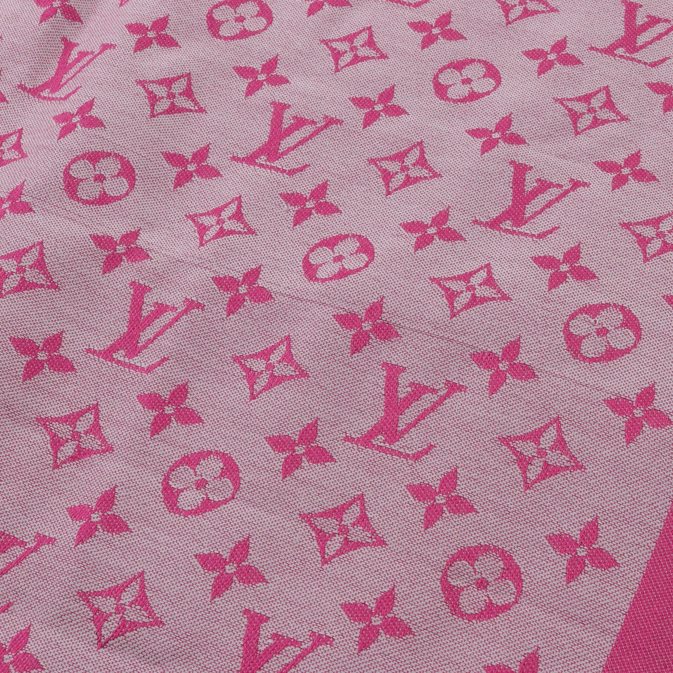 Louis Vuitton Louis Vuitton Monogram Shawl Stall Silk Wool Pink Purple Size ONE SIZE - 8 Thumbnail