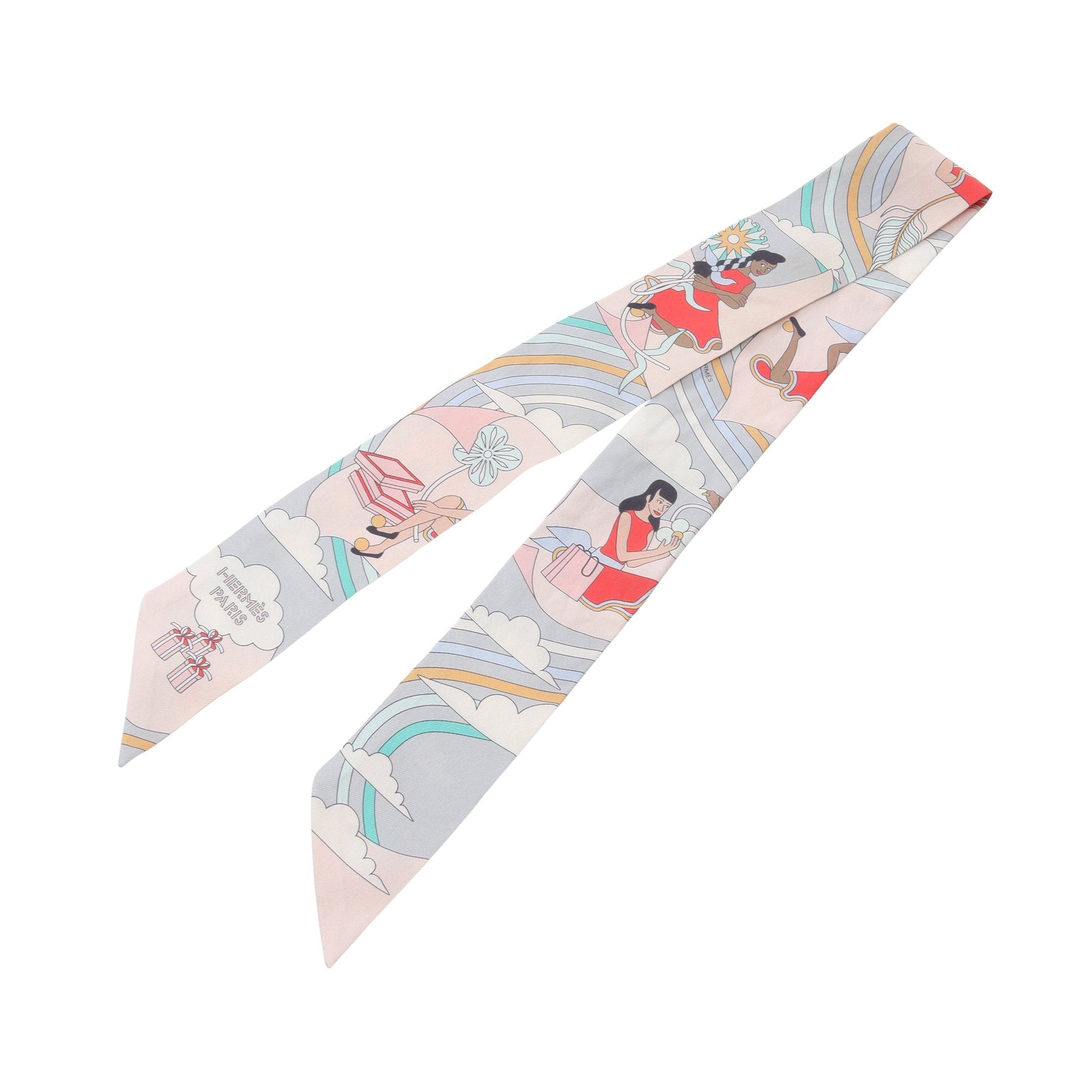 Hermes Hermes Twilly Carres Volants Ribbon Scarf Silk Light Pink Multicolor Size ONE SIZE - 4 Thumbnail