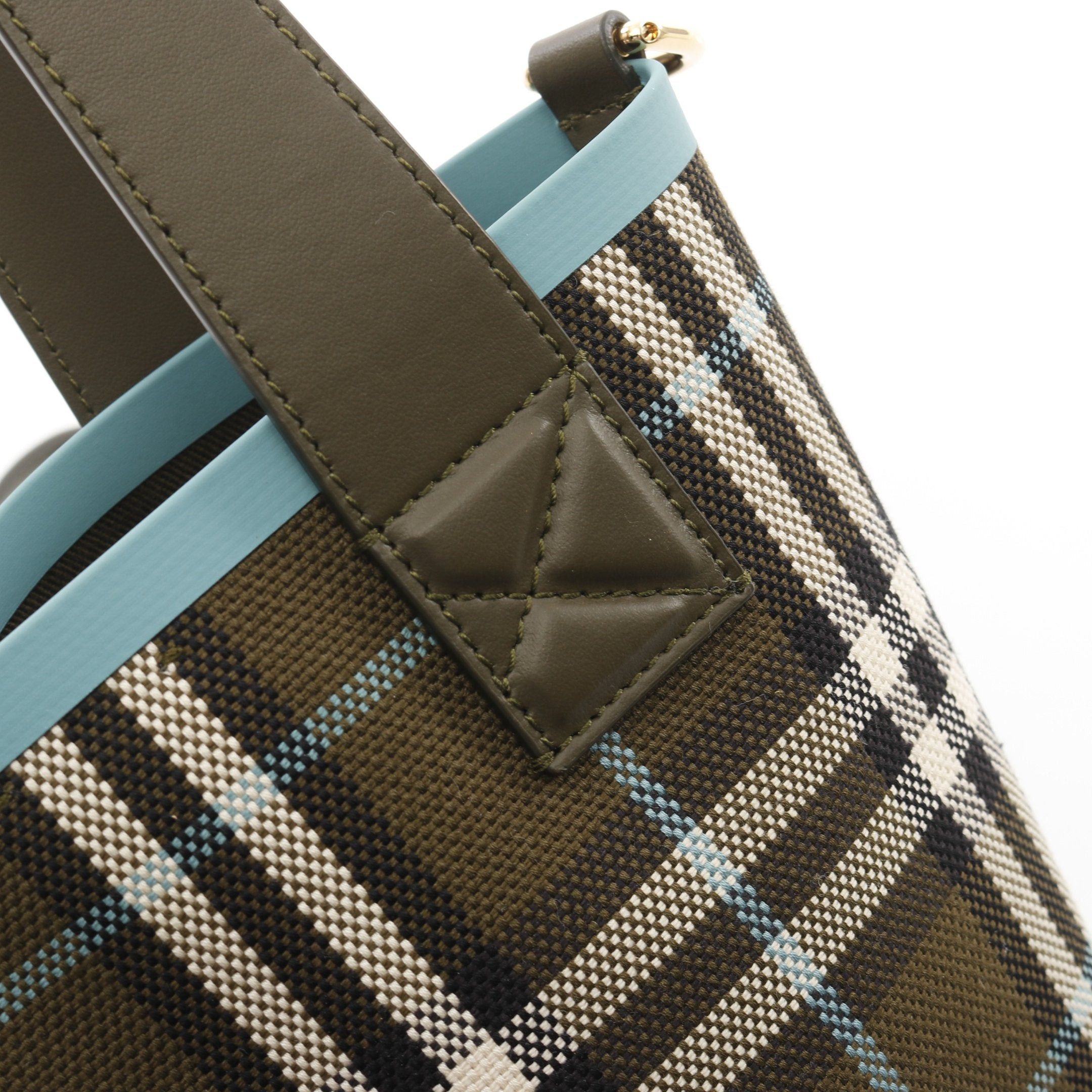 Burberry Burberry Mini London Check Bucket Bag Handbag Canvas Leather Khaki Green Multicolor Size ONE SIZE - 7 Thumbnail