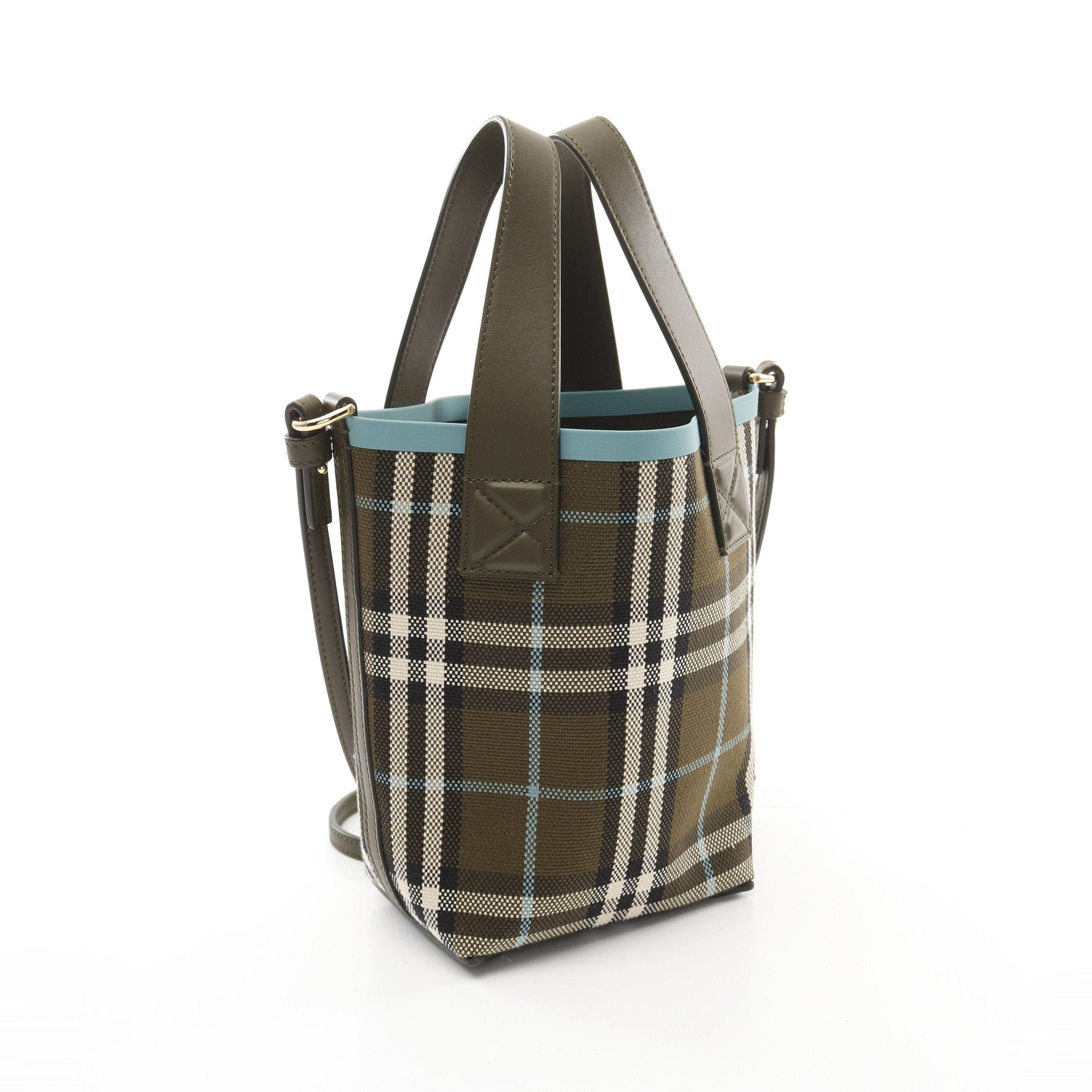 Burberry Burberry Mini London Check Bucket Bag Handbag Canvas Leather Khaki Green Multicolor Size ONE SIZE - 2 Thumbnail