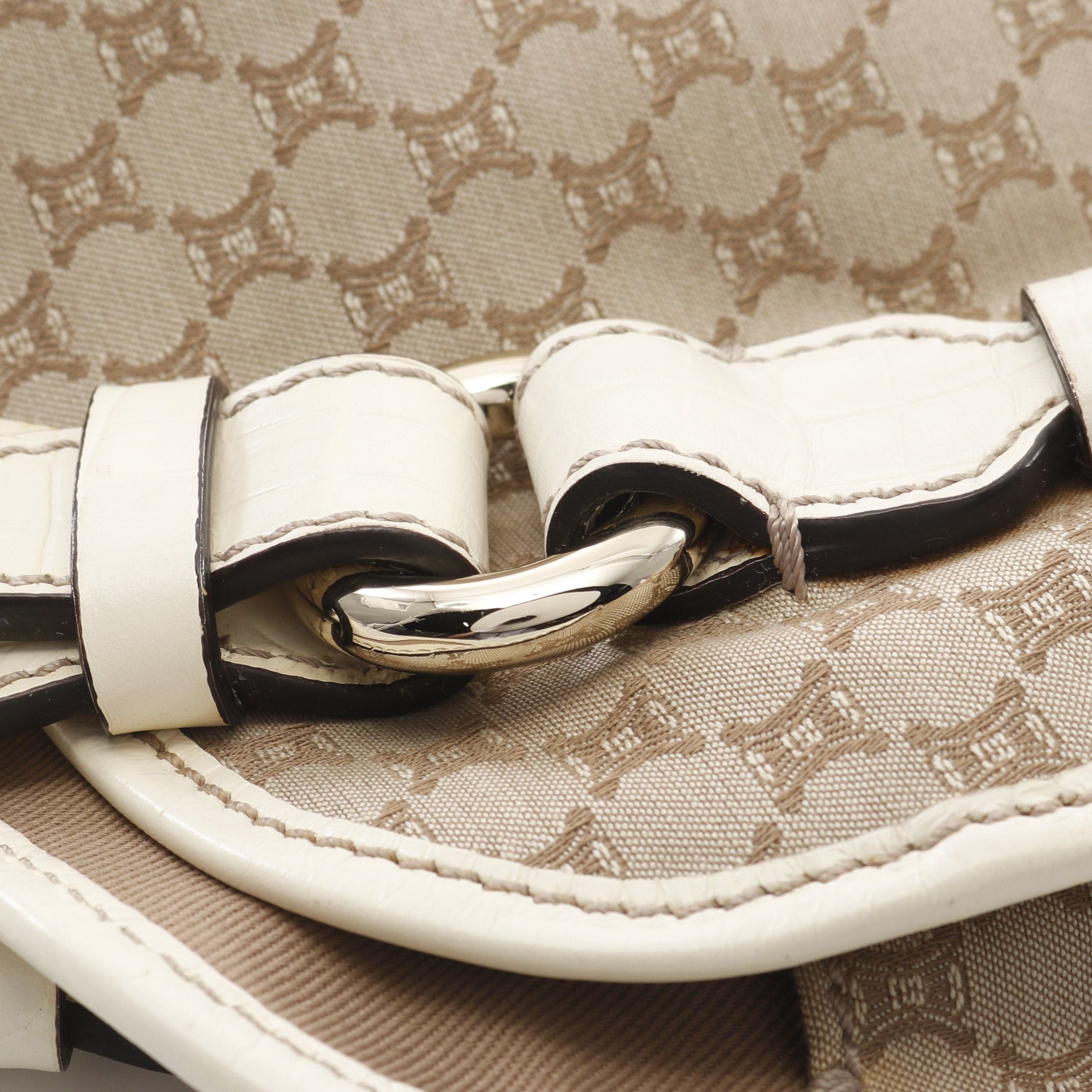 Celine Celine Bitter Sweet Macadam Handbag Canvas Leather Beige Off White Croc Embossed Size ONE SIZE - 7 Thumbnail