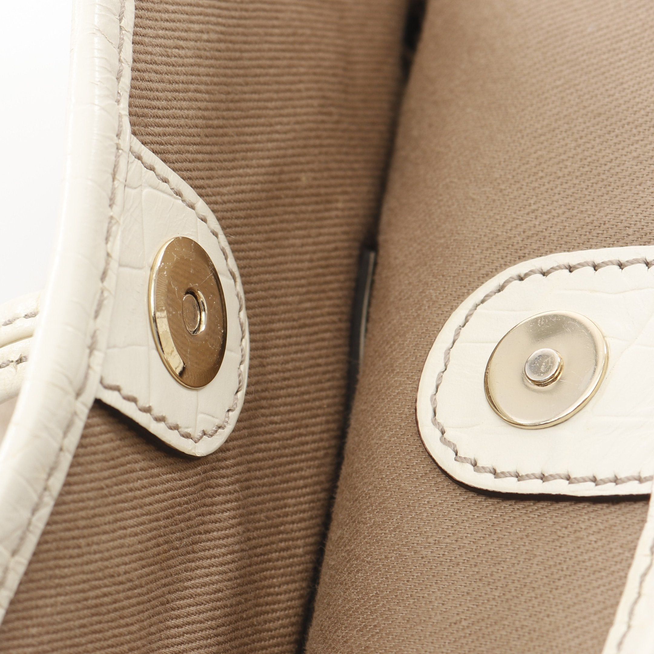 Celine Celine Bitter Sweet Macadam Handbag Canvas Leather Beige Off White Croc Embossed Size ONE SIZE - 8 Thumbnail