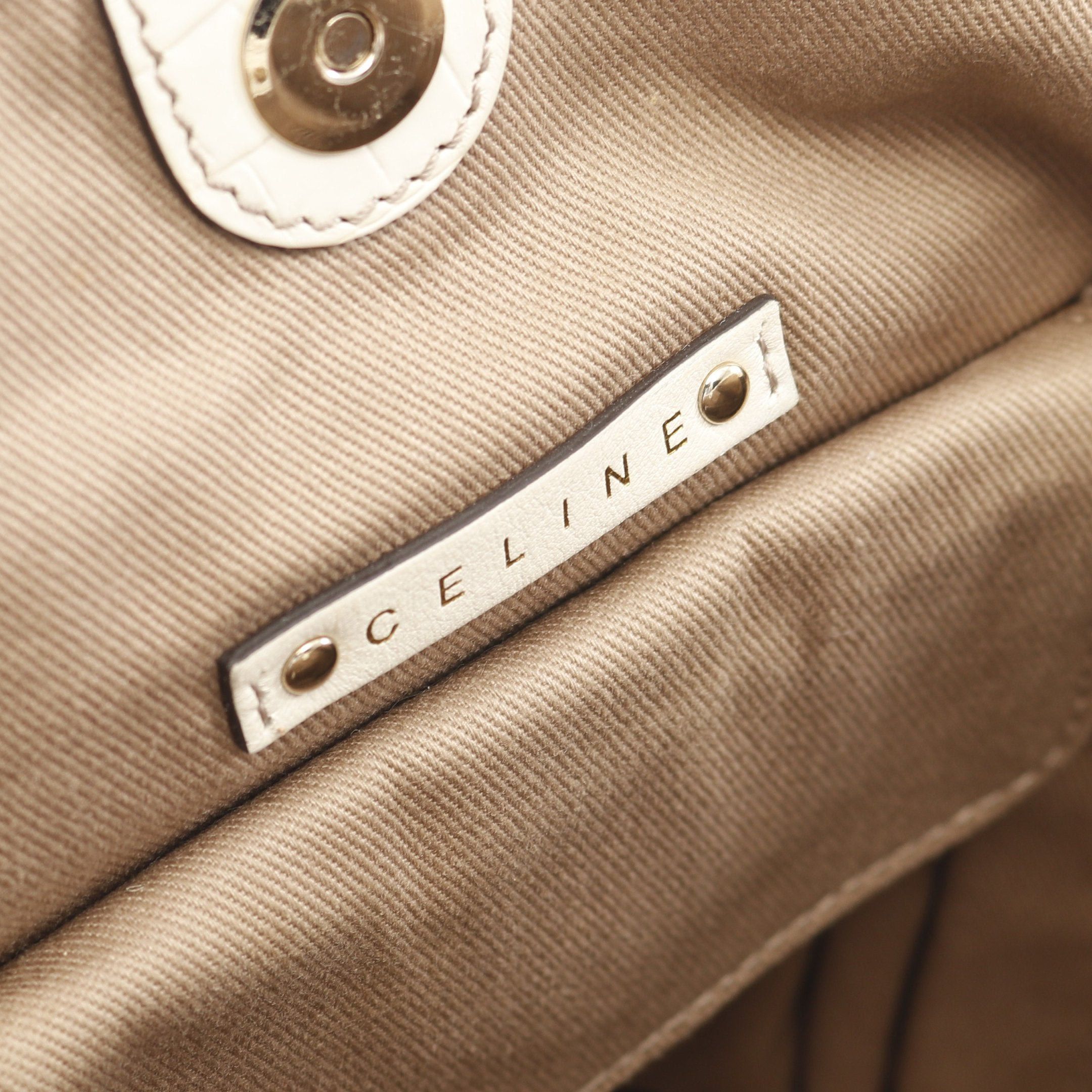 Celine Celine Bitter Sweet Macadam Handbag Canvas Leather Beige Off White Croc Embossed Size ONE SIZE - 4 Thumbnail