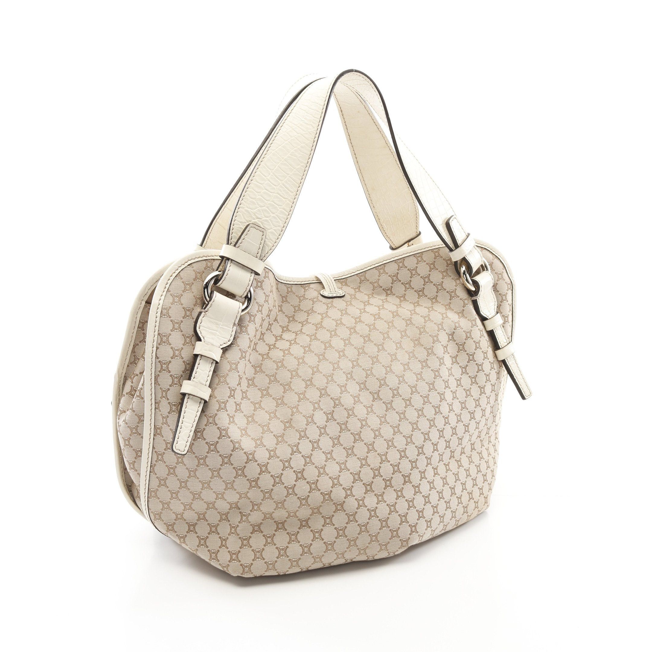 Celine Celine Bitter Sweet Macadam Handbag Canvas Leather Beige Off White Croc Embossed Size ONE SIZE - 2 Thumbnail