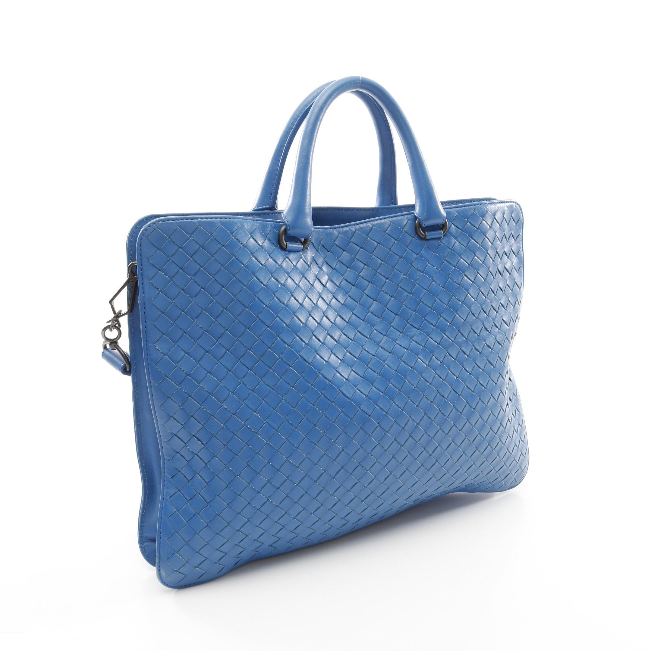 Bottega Veneta Intrecciato Business Bag Briefcase Leather Blue