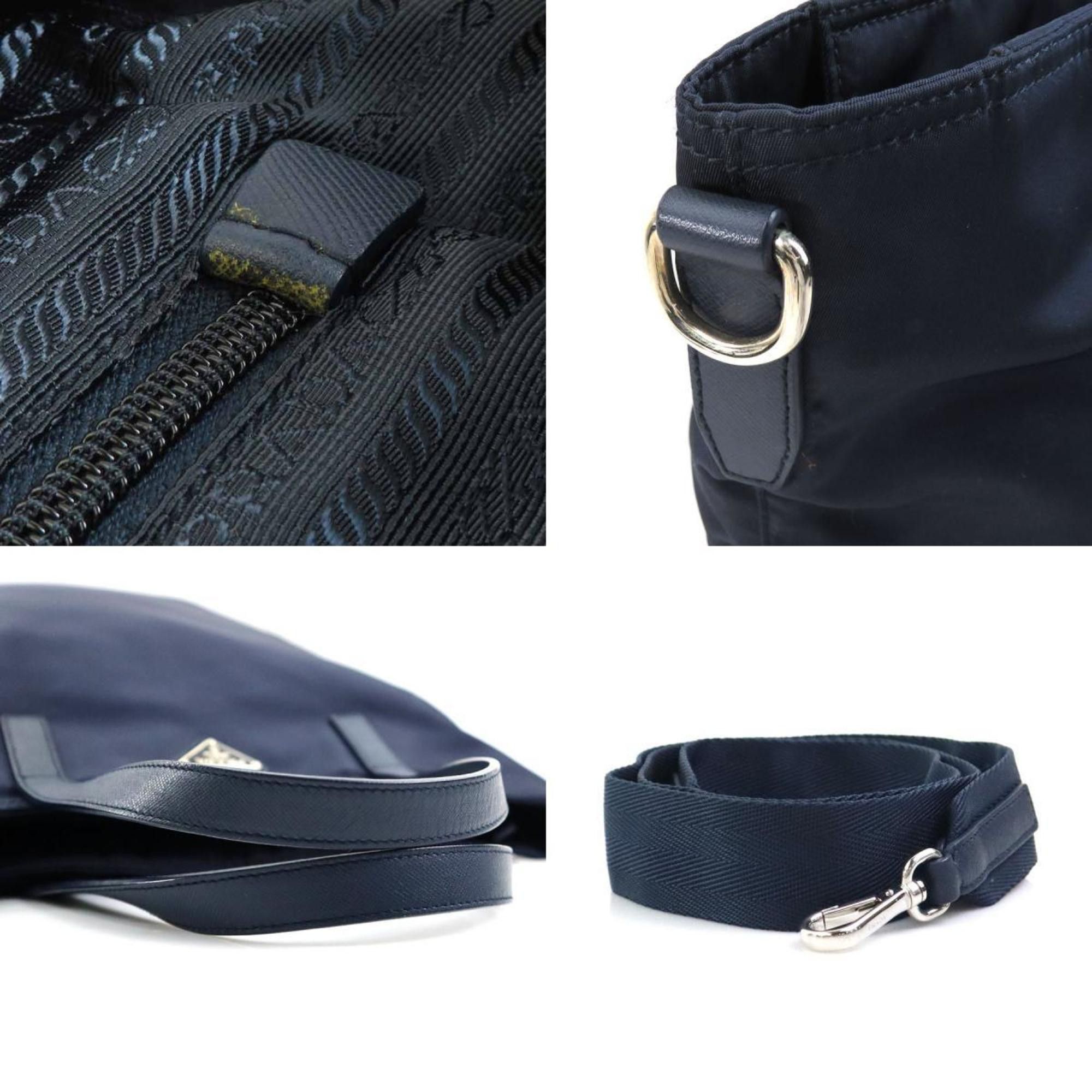 Prada PRADA handbag shoulder bag nylon leather navy men women 90080g Size ONE SIZE - 4 Thumbnail