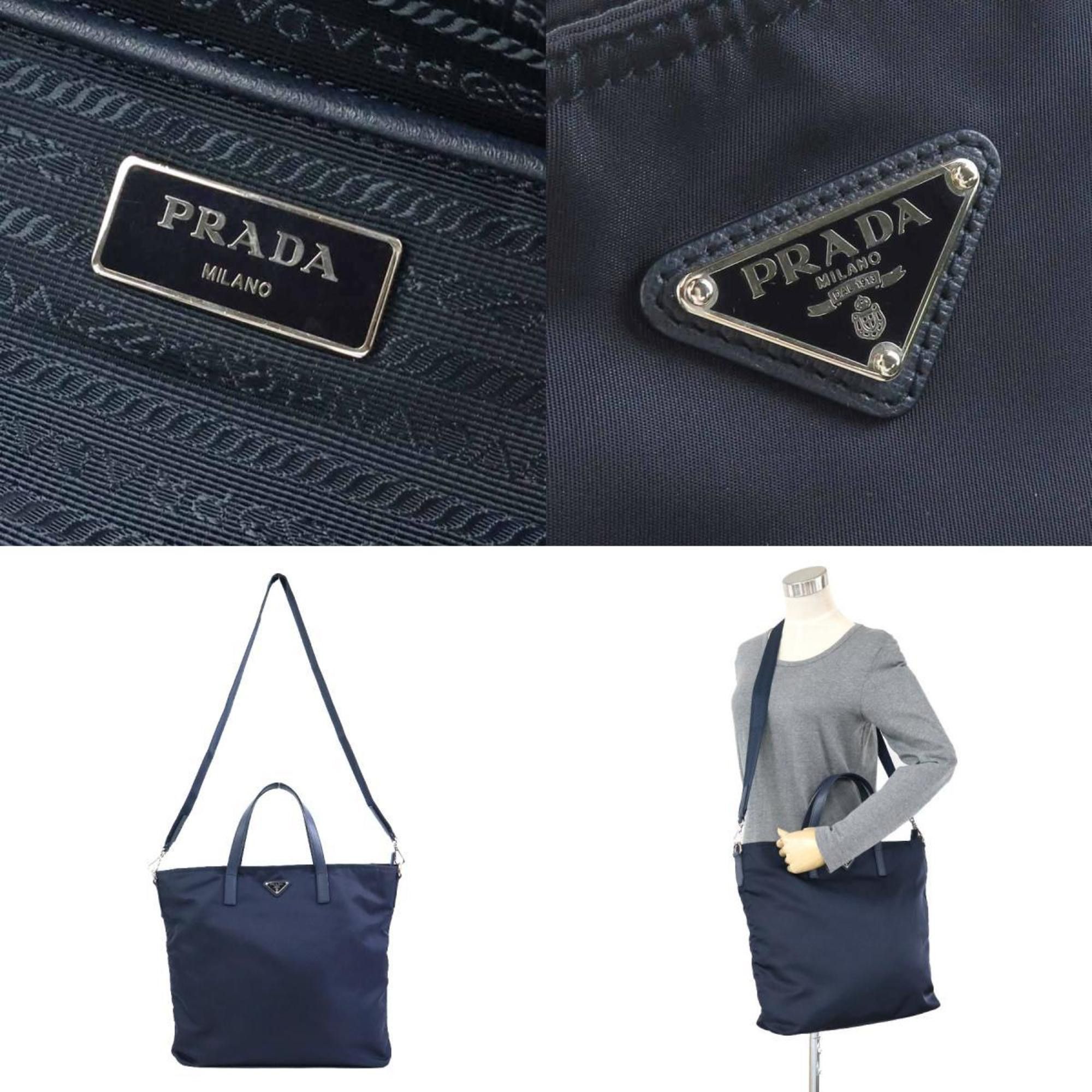 Prada PRADA handbag shoulder bag nylon leather navy men women 90080g Size ONE SIZE - 5 Thumbnail