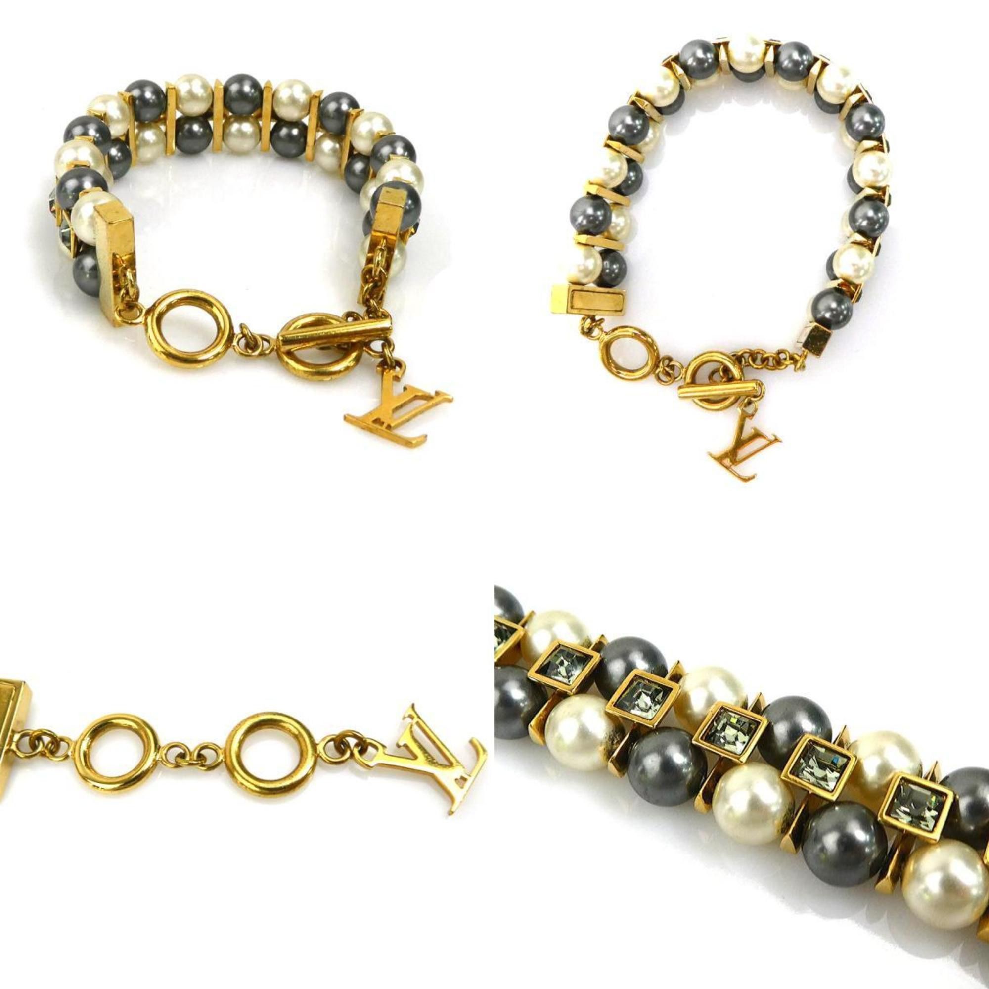 Louis Vuitton Louis Vuitton Bracelet Metal Faux Pearl Gold Off-White Grey Women's e60290i Size ONE SIZE - 4 Thumbnail