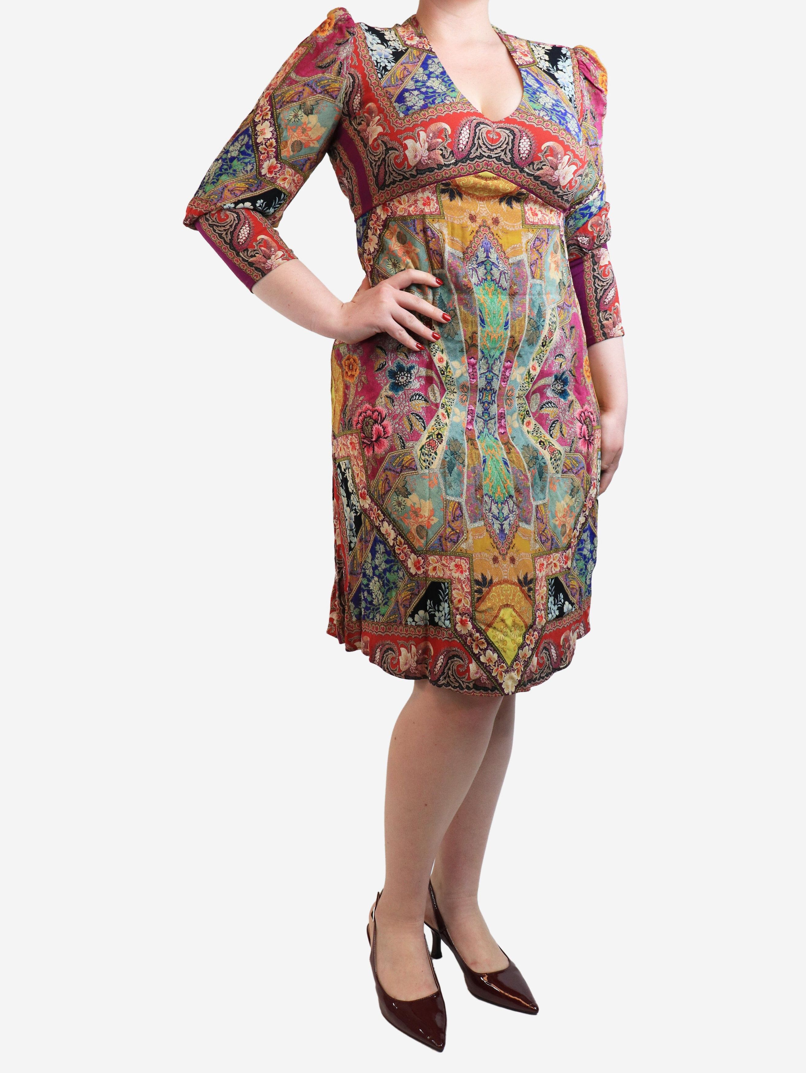 Long sleeve paisley midi dress - size UK 14