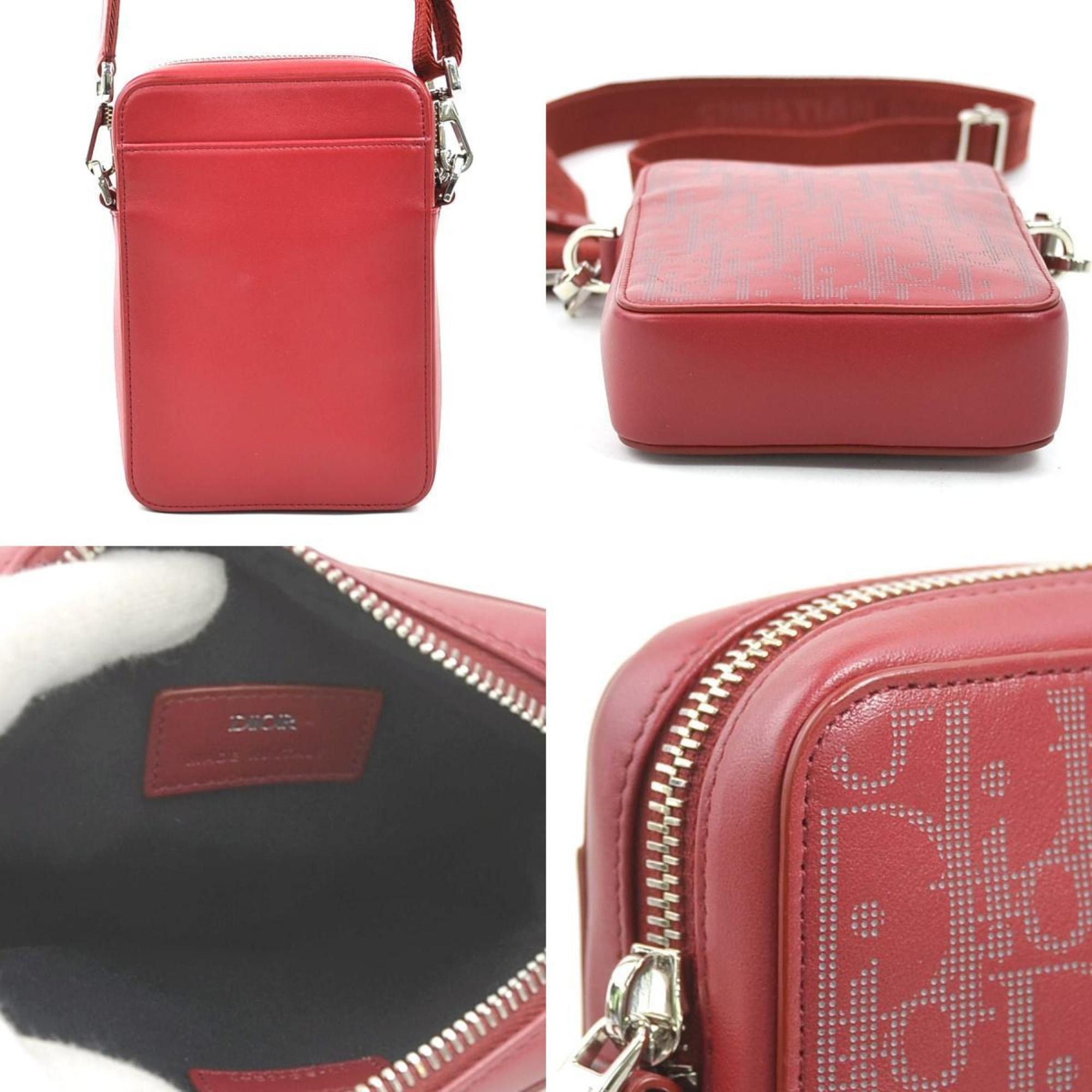 Dior Christian Dior Shoulder Bag Leather Red Men's Women's r10509a Size ONE SIZE - 3 Thumbnail