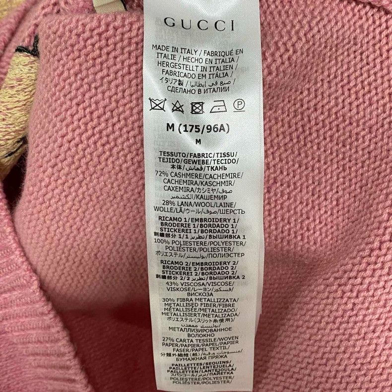 Gucci Pink Bear Embroidered Cashmere Sweater- DMC Size US M / EU 48-50 / 2 - 5 Thumbnail