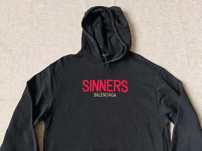Balenciaga Sinners Black Hoodie with Red Logo- DMC