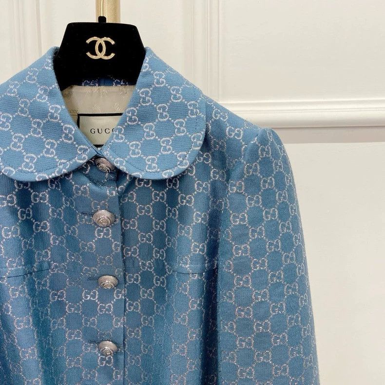 Gucci Gucci Blue Patterned Button-Up Coat- DMC Size US L / EU 52-54 / 3 - 3 Thumbnail
