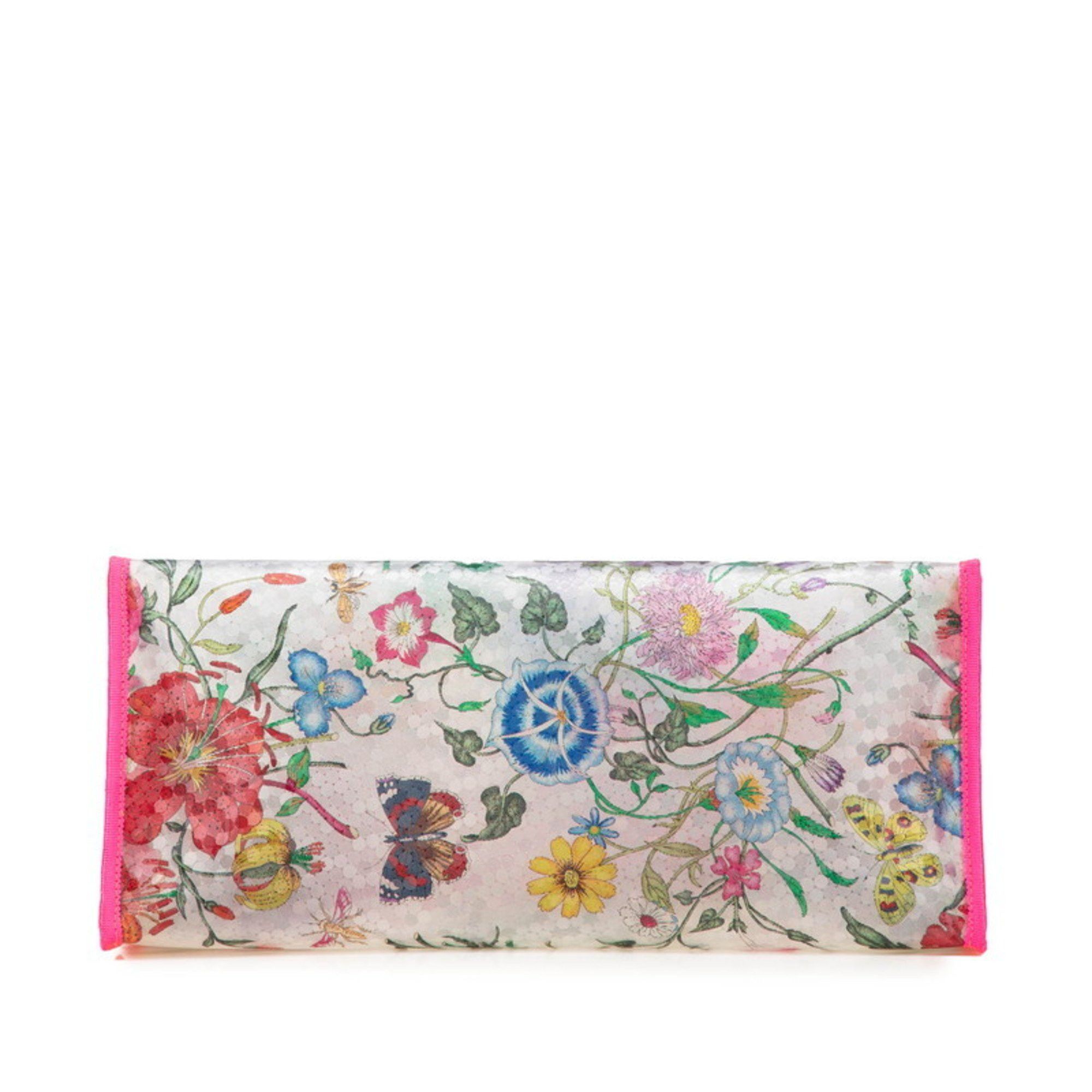 Gucci Flora Textured Handbag Tote Bag 548713 Clear Pink Multicolor