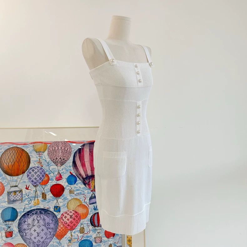 Chanel CHANEL White Knit Strap Dress with Stains- DMC Size US 34 / EU 50 - 3 Thumbnail