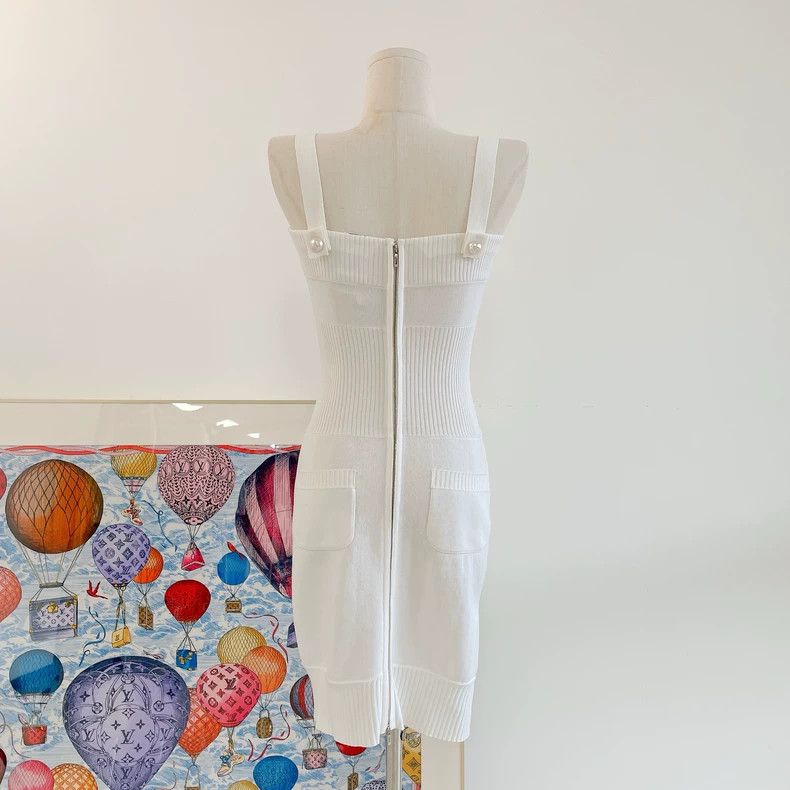 Chanel CHANEL White Knit Strap Dress with Stains- DMC Size US 34 / EU 50 - 2 Thumbnail