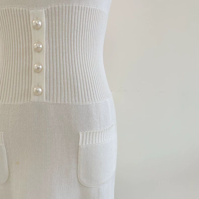 Chanel CHANEL White Knit Strap Dress with Stains- DMC Size US 34 / EU 50 - 8 Thumbnail