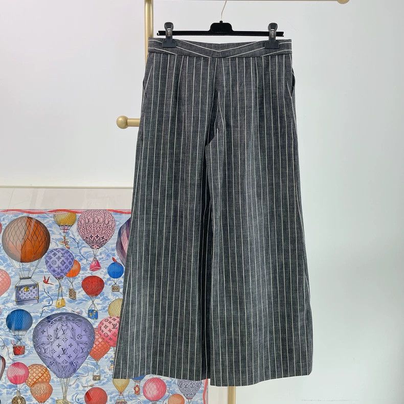 Chanel Chanel Gray Striped Wide Leg Trousers- DMC Size US 31 - 2 Thumbnail