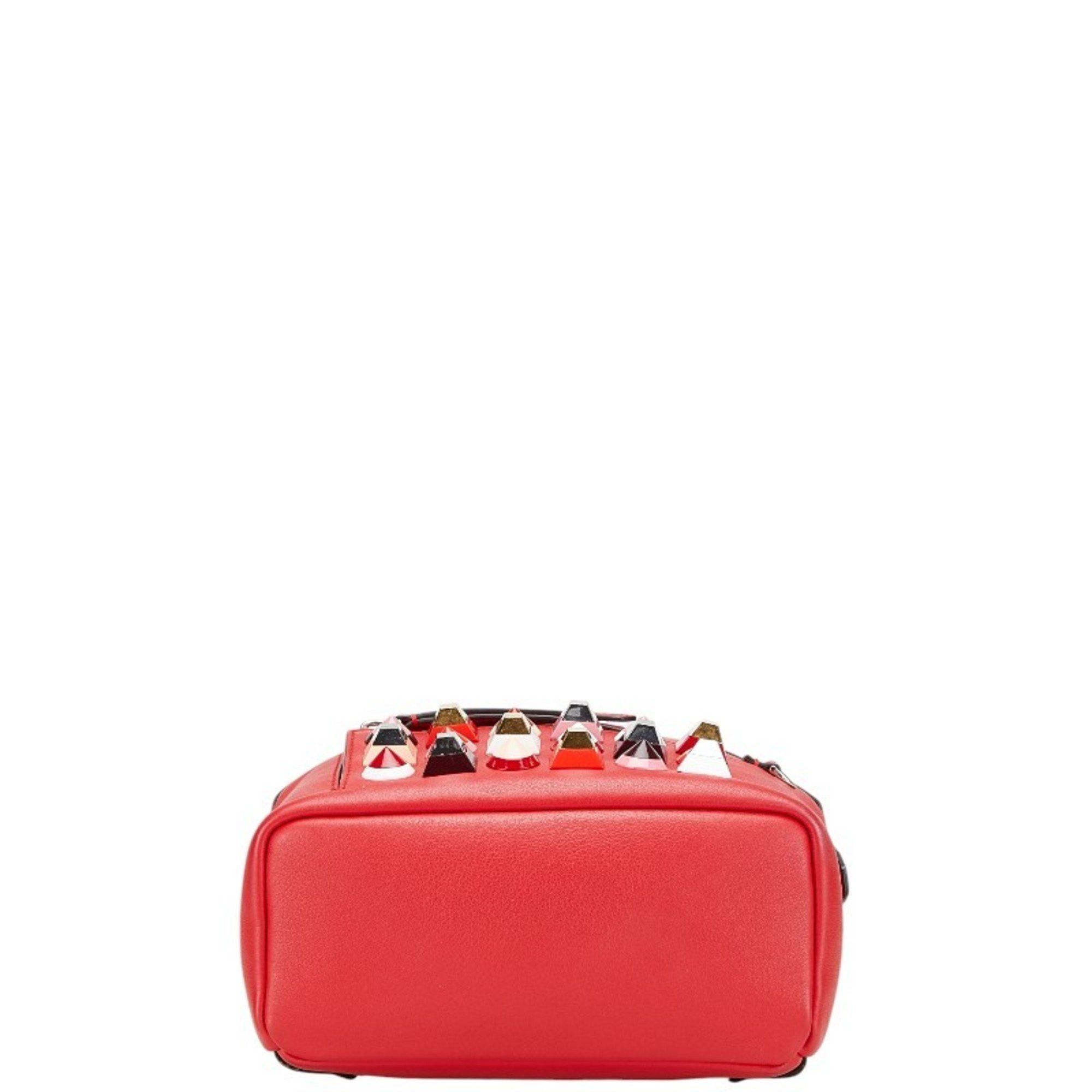 Fendi FENDI Studded Chain Backpack 8BZ038 Red Leather Women's Size ONE SIZE - 3 Thumbnail