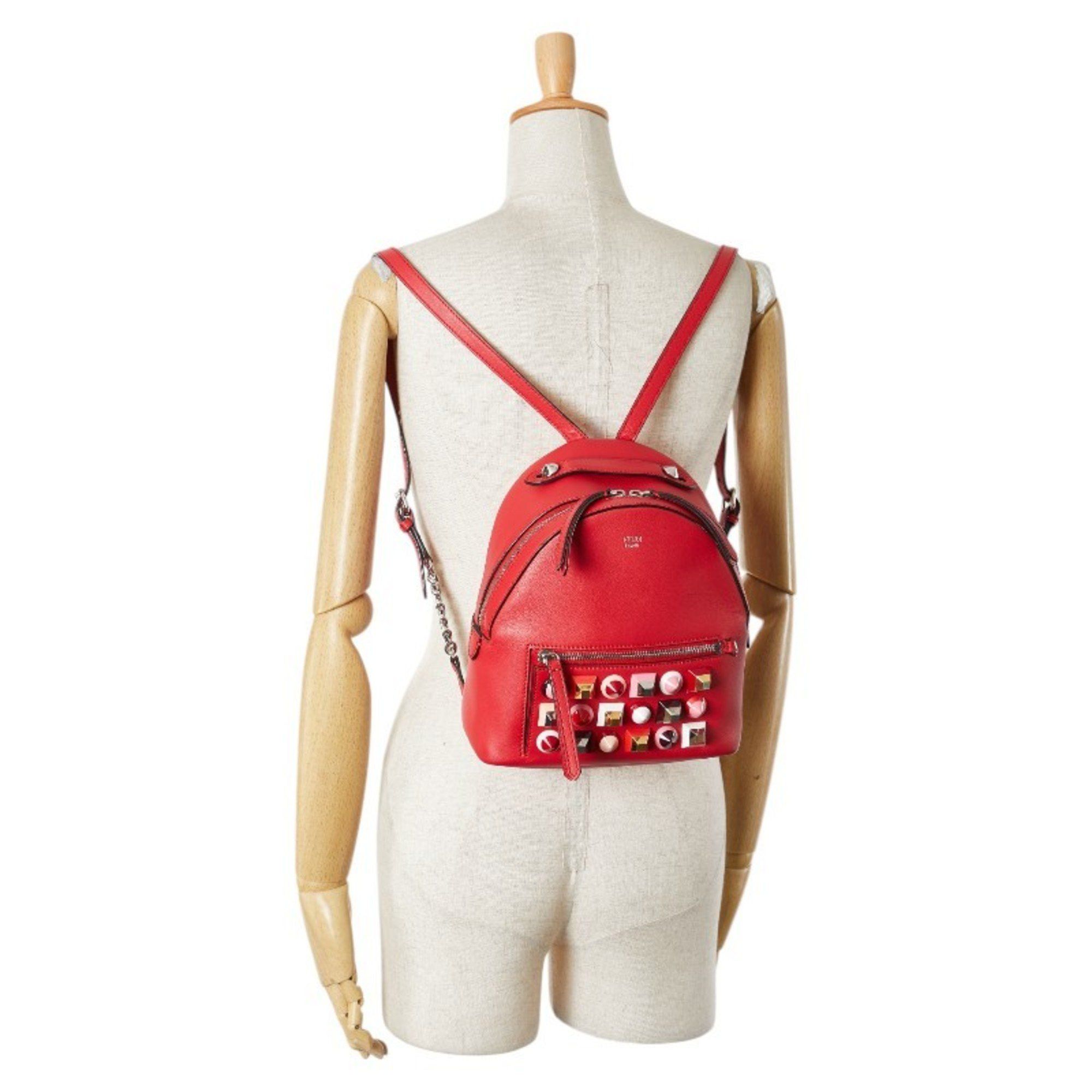 Fendi FENDI Studded Chain Backpack 8BZ038 Red Leather Women's Size ONE SIZE - 13 Thumbnail