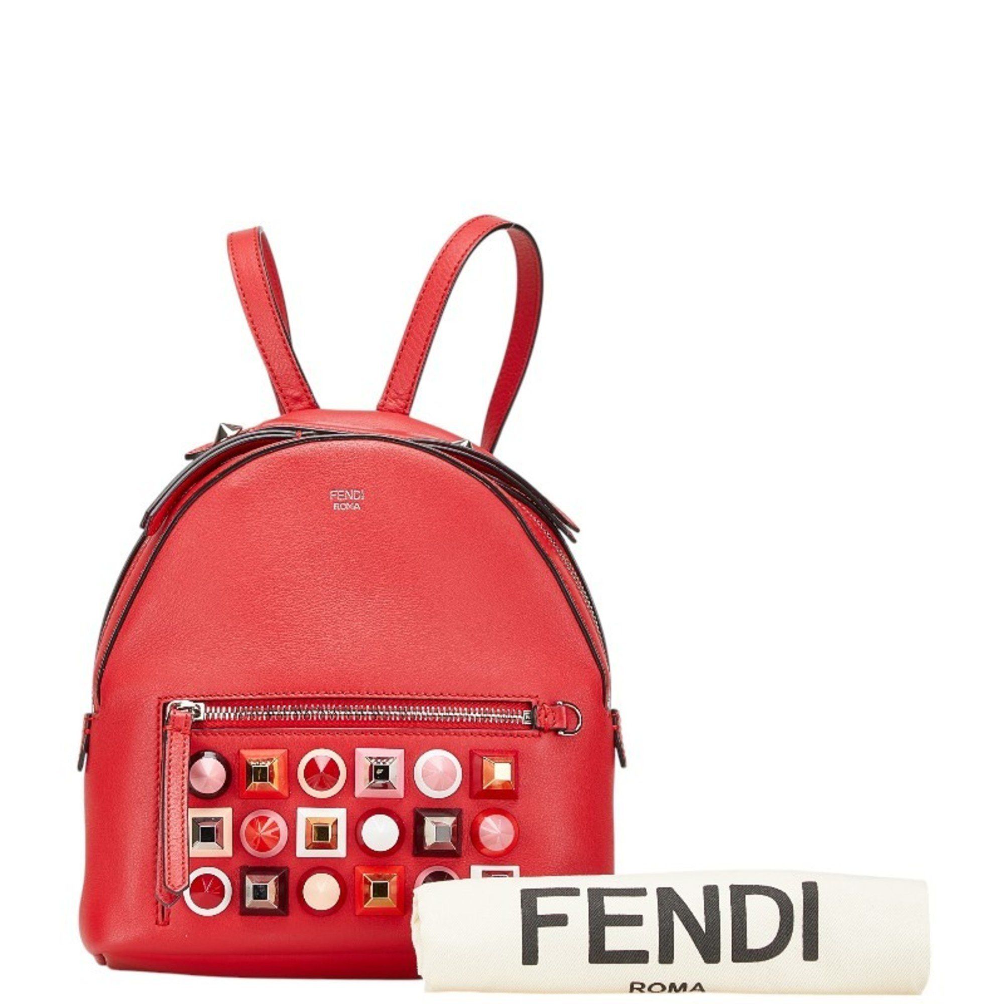 Fendi FENDI Studded Chain Backpack 8BZ038 Red Leather Women's Size ONE SIZE - 12 Thumbnail