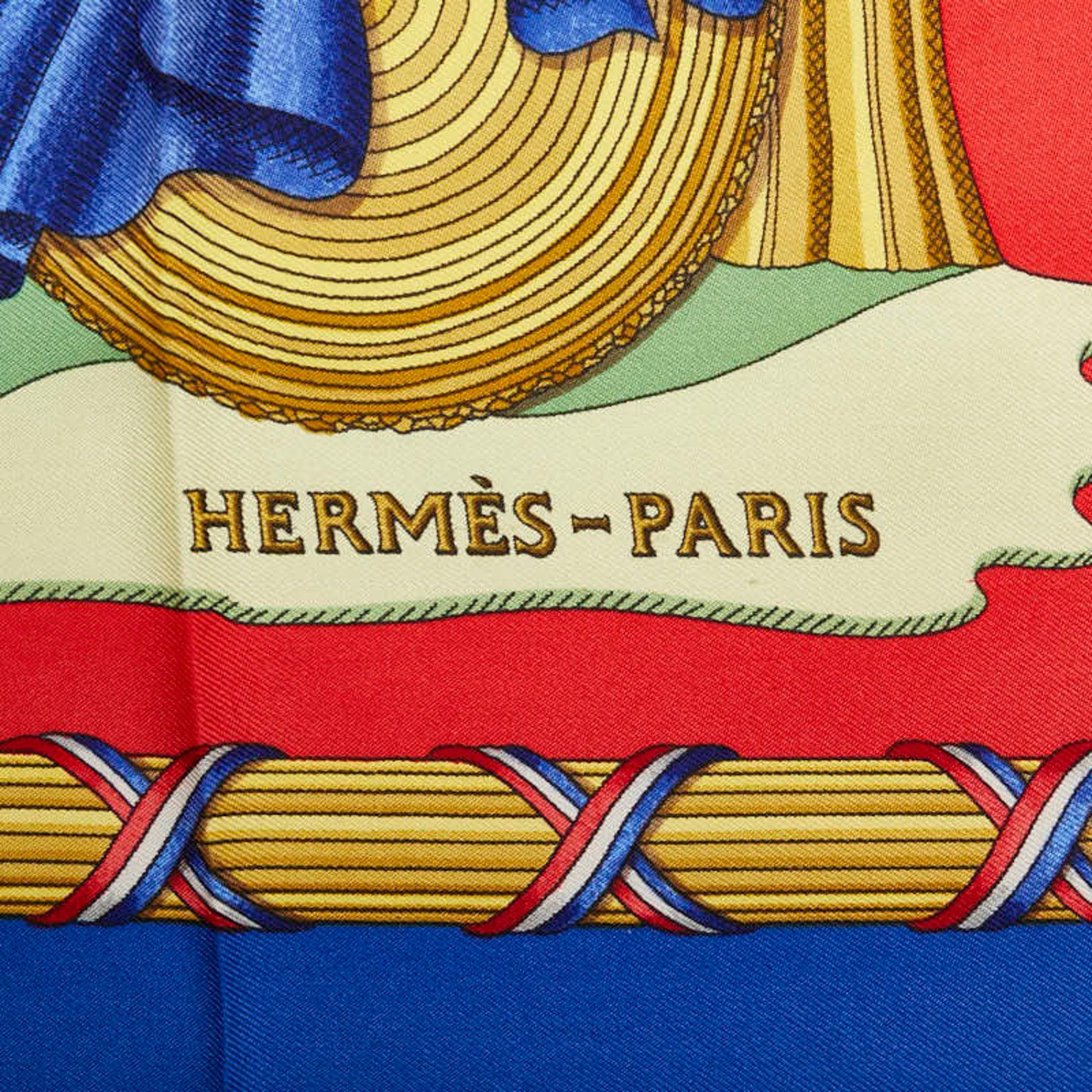 Hermes Carré 90 1789 LIBERTE EGALITE FRATERNITE REPUBLIQUE FRANCAISE Scarf muffler in commemoration of the French Revolution, blue, multi-colored, silk, for women, HERMES