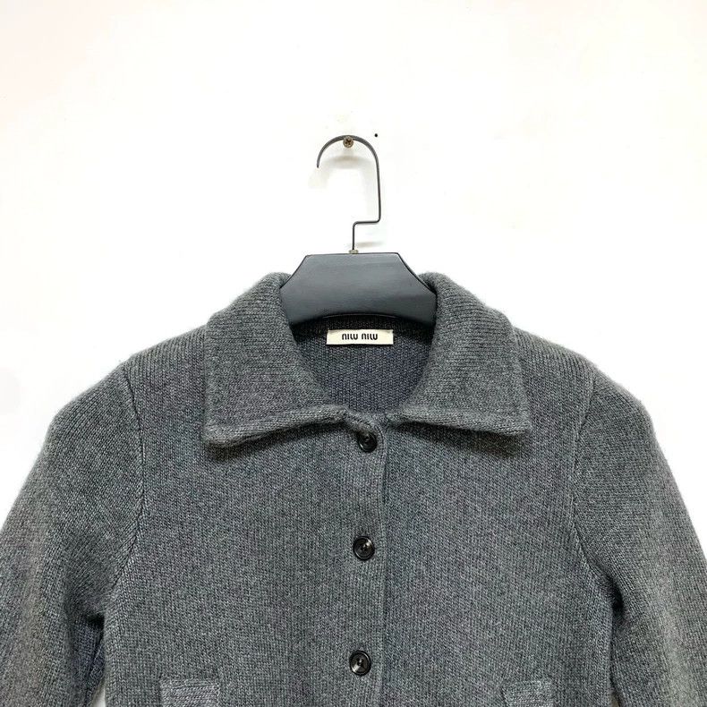 Prada Miu Miu Gray Knit Cardigan with Logo- DMC Size US M / EU 48-50 / 2 - 5 Thumbnail