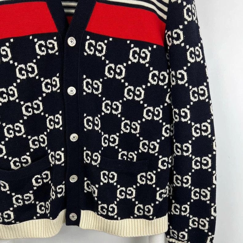 Gucci Gucci Navy Stripe Cardigan with Logo Print- DMC Size US L / EU 52-54 / 3 - 4 Thumbnail