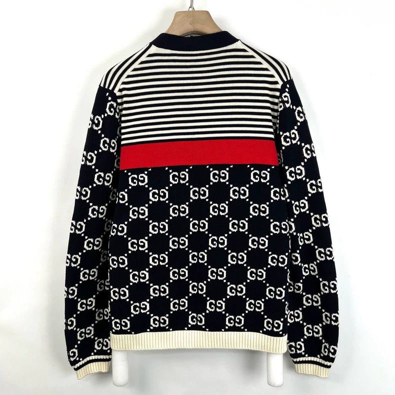 Gucci Gucci Navy Stripe Cardigan with Logo Print- DMC Size US L / EU 52-54 / 3 - 2 Thumbnail