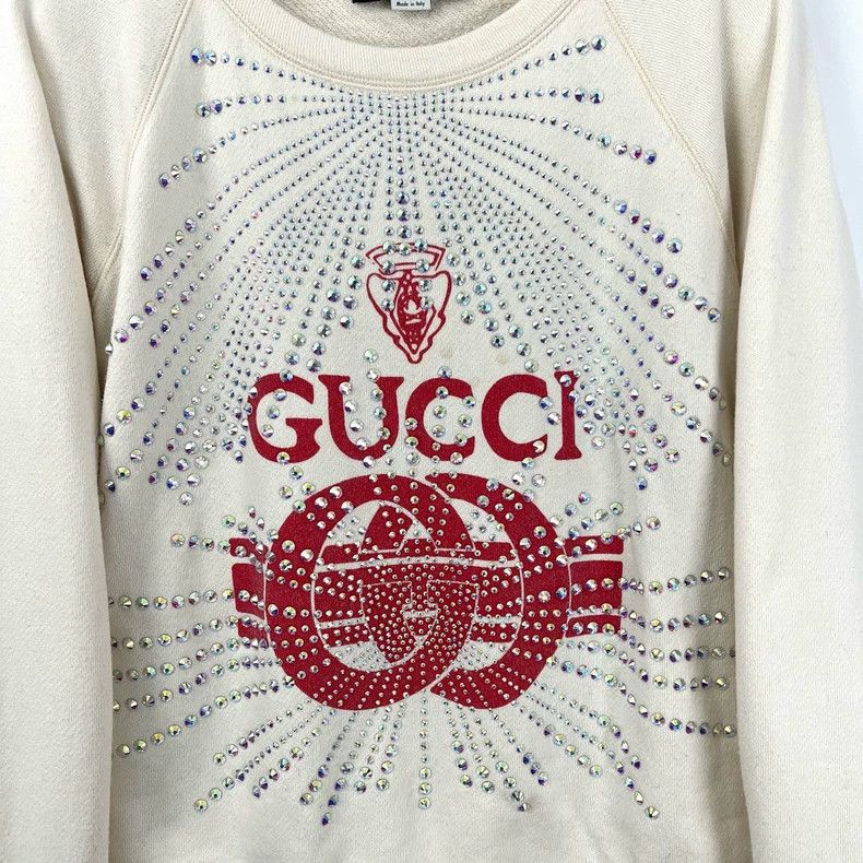 Gucci Gucci White Logo Sweatshirt with Colorful Crystals- DMC Size US S / EU 44-46 / 1 - 5 Thumbnail