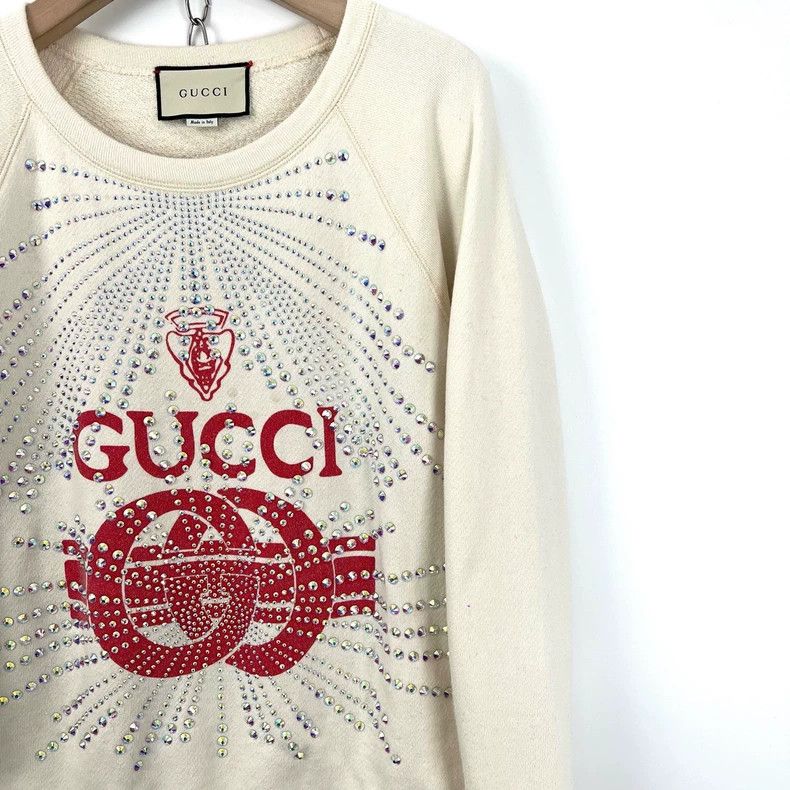 Gucci Gucci White Logo Sweatshirt with Colorful Crystals- DMC Size US S / EU 44-46 / 1 - 4 Thumbnail