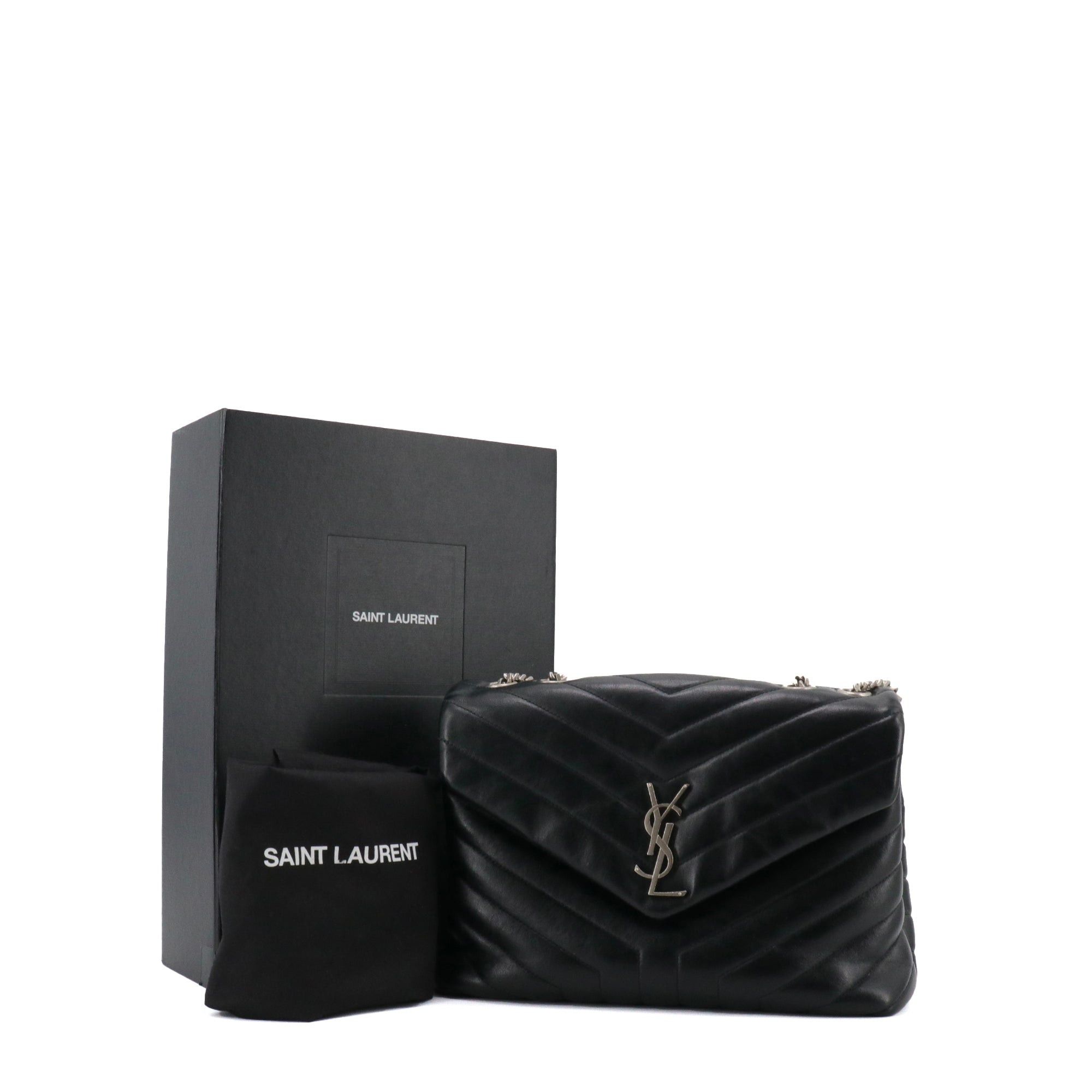 Saint Laurent Paris SAINT LAURENT - Saint Laurent Loulou medium shoulder bag in black chevron leather Size ONE SIZE - 10 Thumbnail