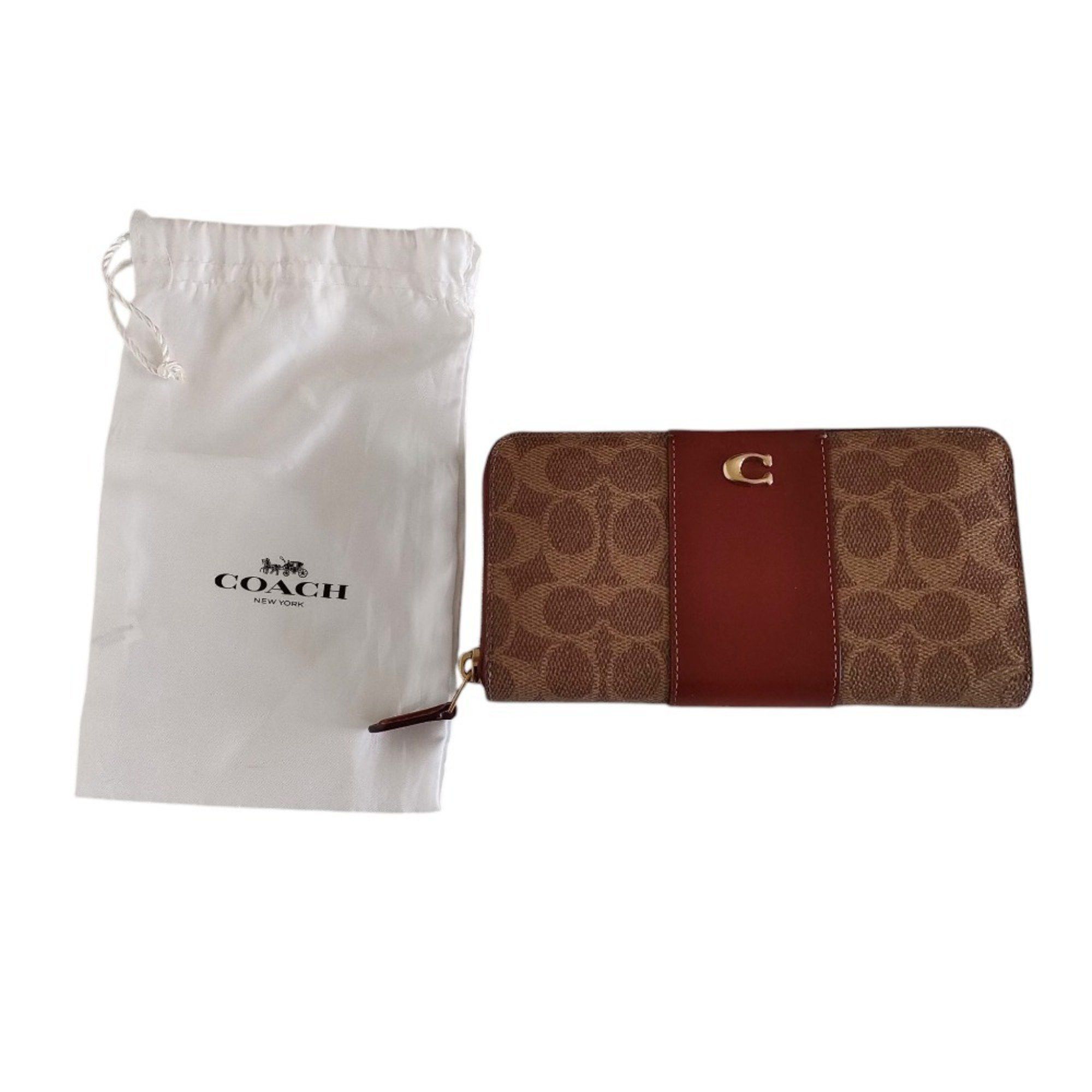 Coach COACH Accordion Zip Wallet Color Block Signature Canvas Long CC490 Brown Women's Size ONE SIZE - 12 Thumbnail