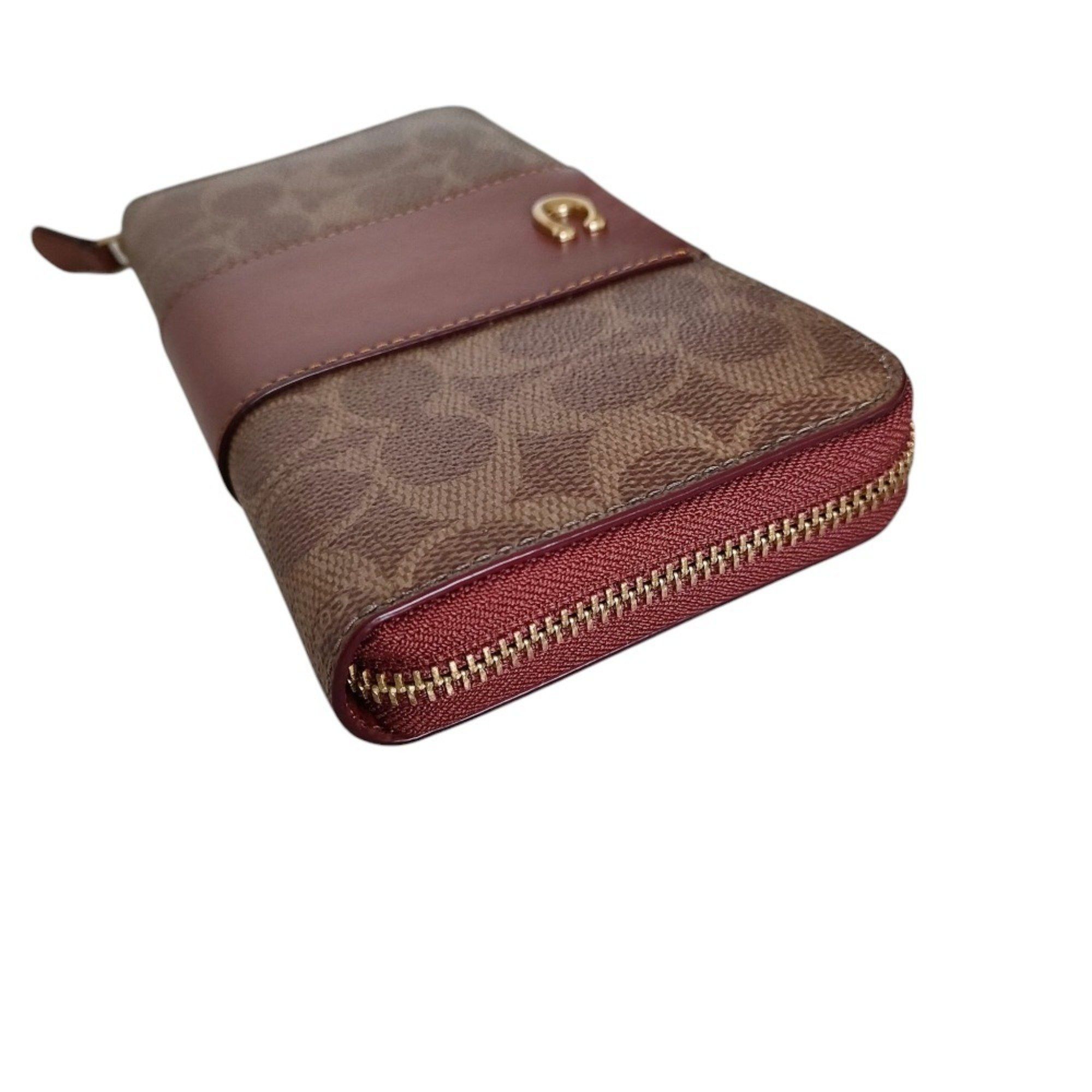 Coach COACH Accordion Zip Wallet Color Block Signature Canvas Long CC490 Brown Women's Size ONE SIZE - 4 Thumbnail