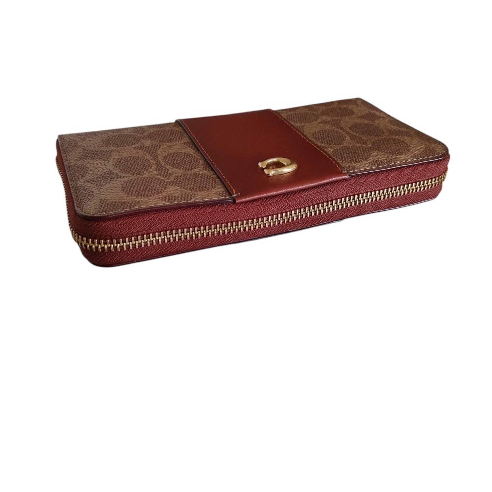 Coach COACH Accordion Zip Wallet Color Block Signature Canvas Long CC490 Brown Women's Size ONE SIZE - 6 Thumbnail