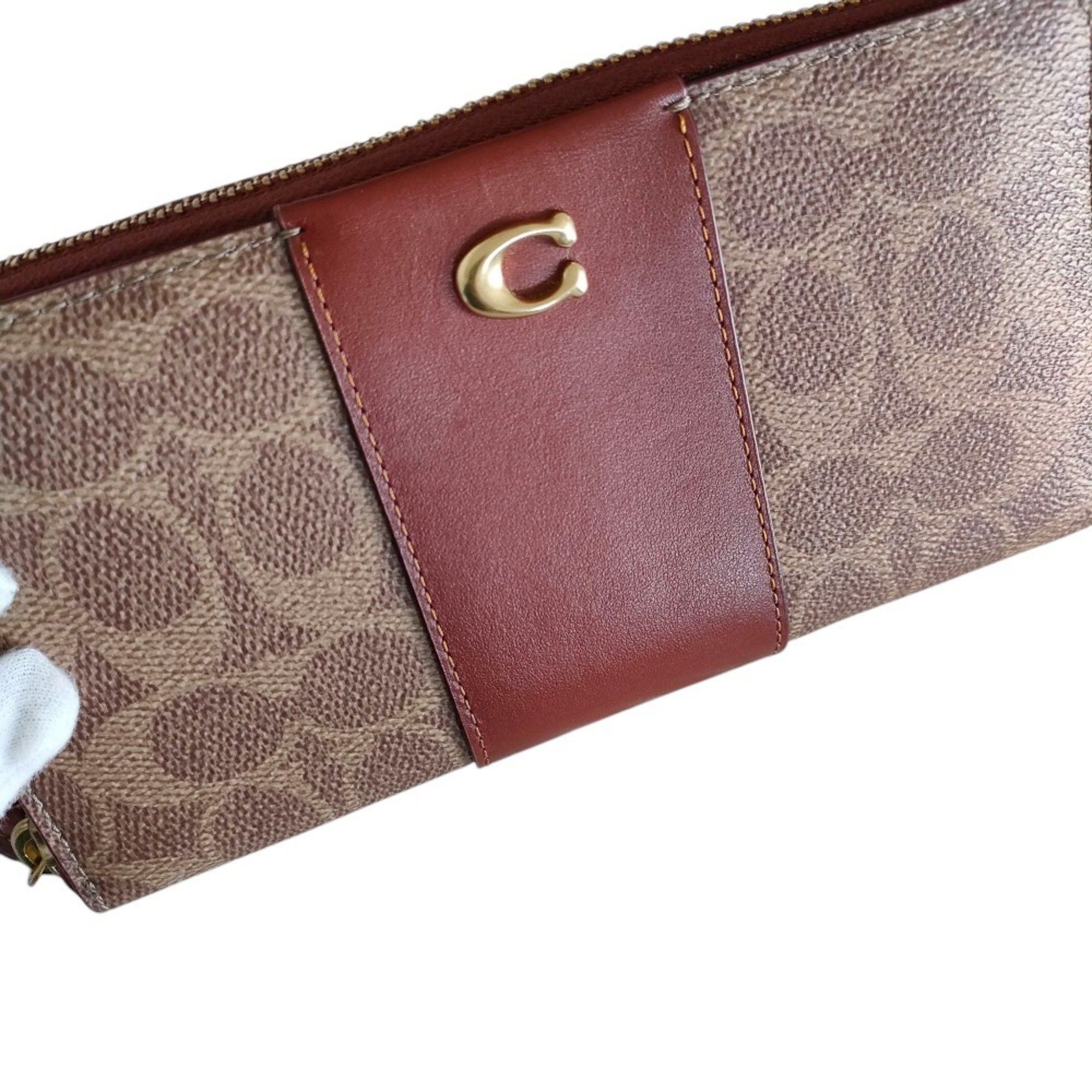 Coach COACH Accordion Zip Wallet Color Block Signature Canvas Long CC490 Brown Women's Size ONE SIZE - 3 Thumbnail