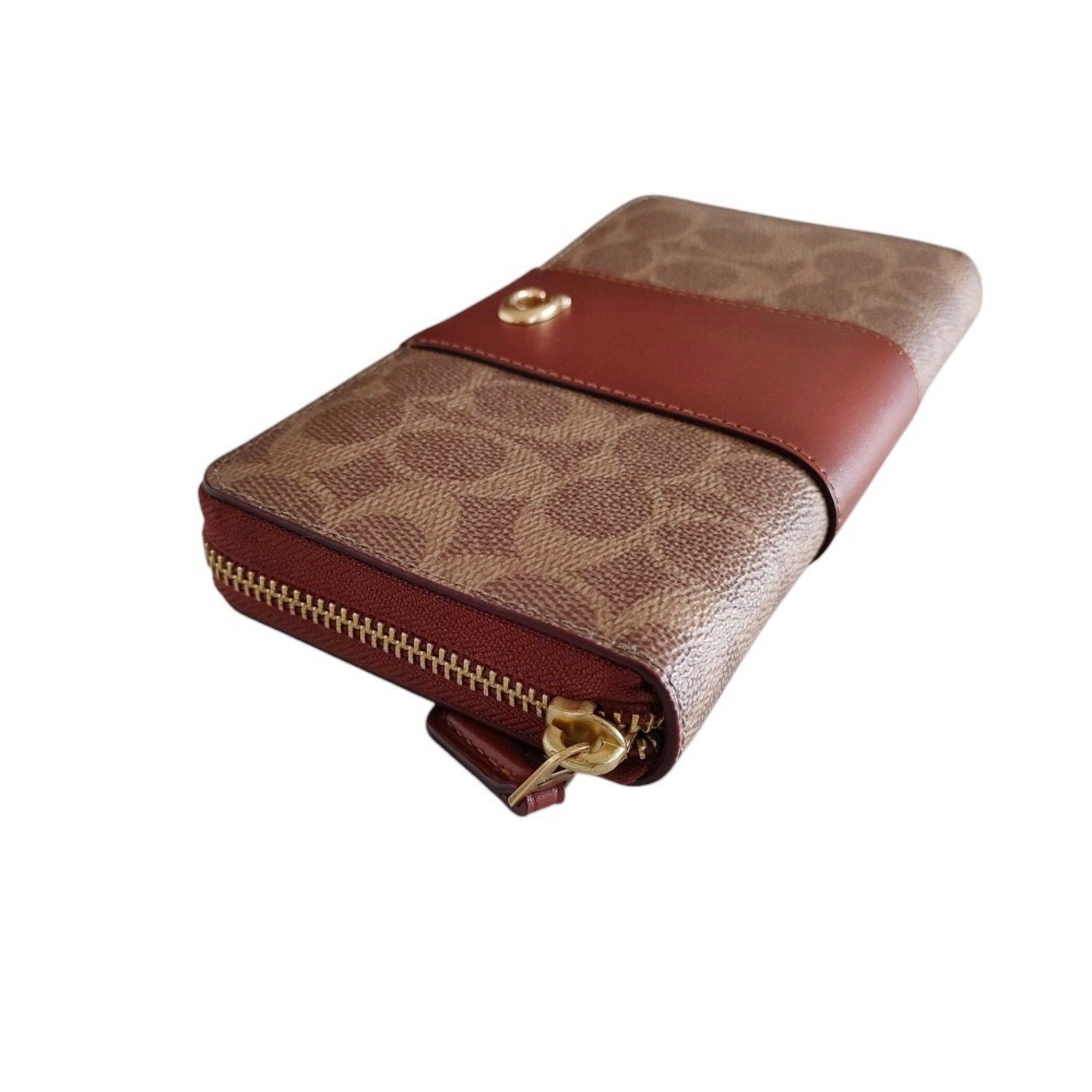 Coach COACH Accordion Zip Wallet Color Block Signature Canvas Long CC490 Brown Women's Size ONE SIZE - 5 Thumbnail
