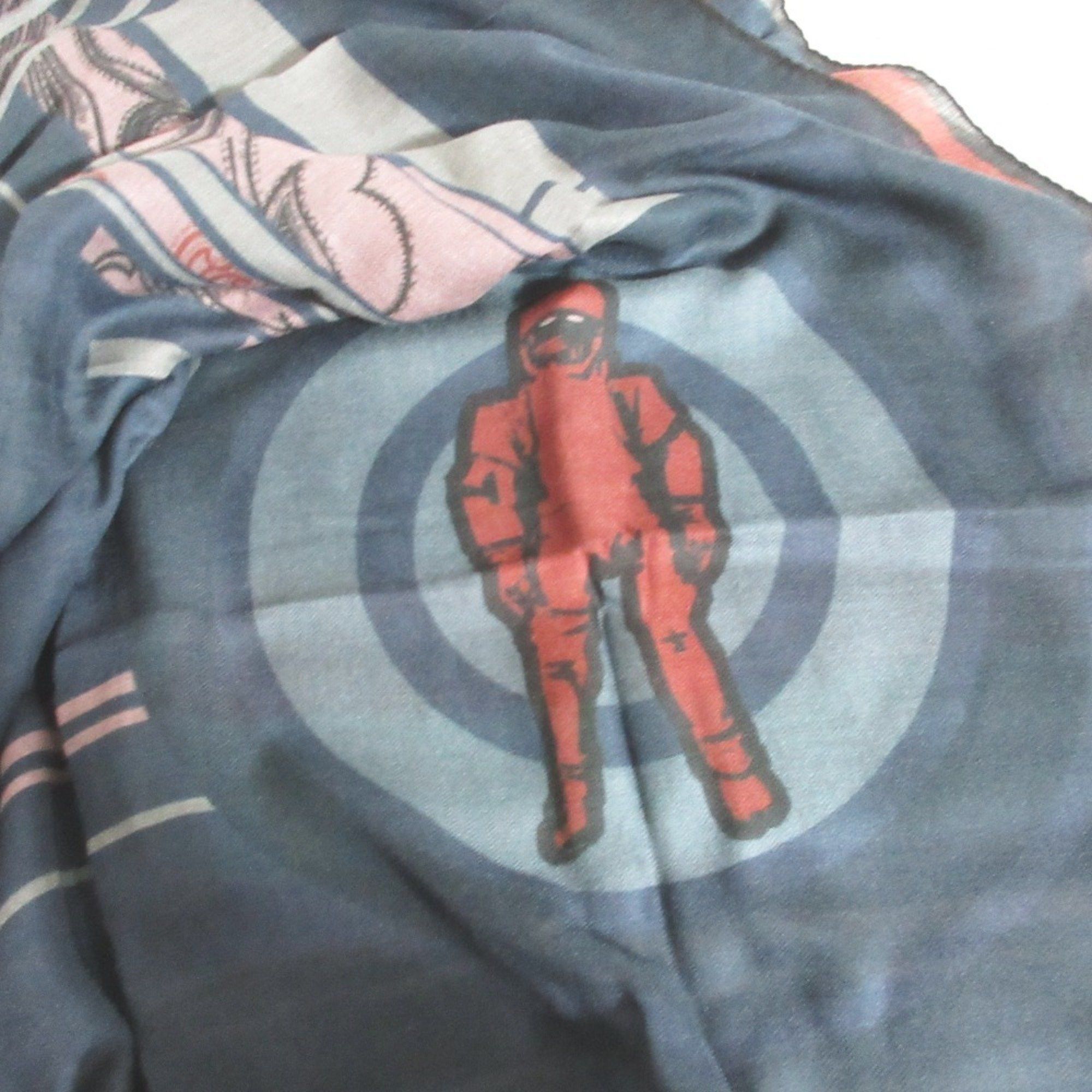 Etro ETRO Paisley Rocket Astronaut All-over Pattern Large Stole/Scarf Shawl Scarf Navy Grey Women's Size ONE SIZE - 5 Thumbnail