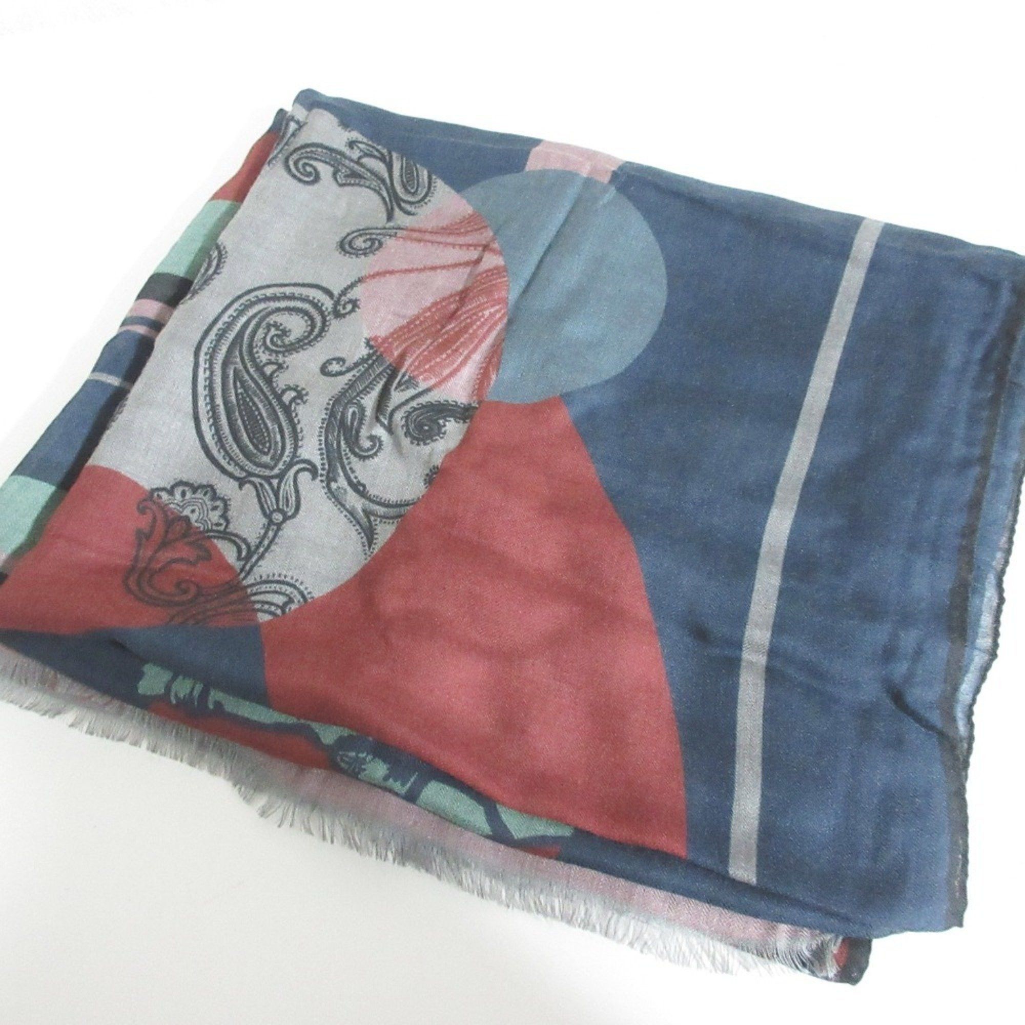 Etro ETRO Paisley Rocket Astronaut All-over Pattern Large Stole/Scarf Shawl Scarf Navy Grey Women's Size ONE SIZE - 2 Thumbnail